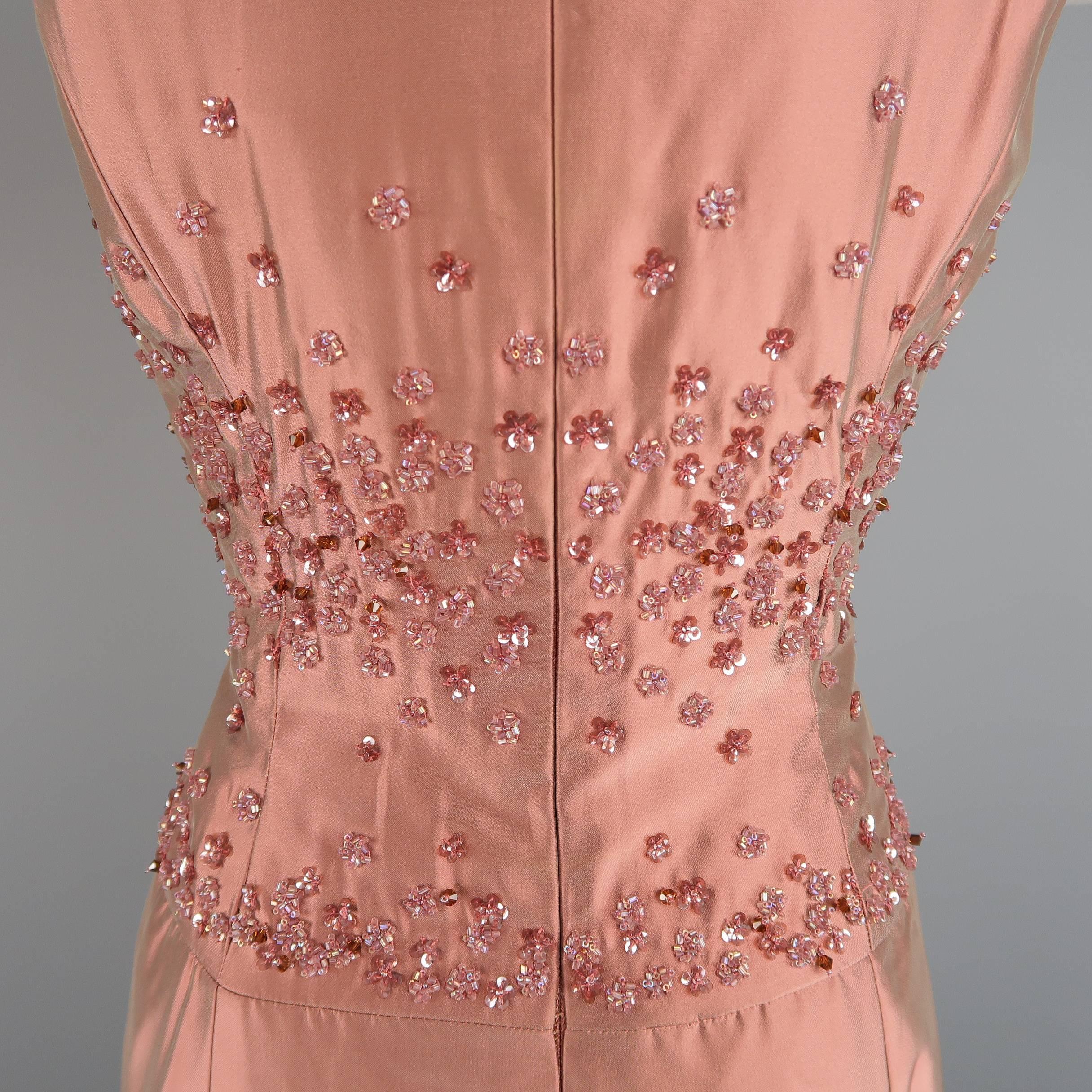 Pink BADGLEY MISCHKA Size 10 Dusty Rose Silk Taffeta Beaded Bodice Evening Gown