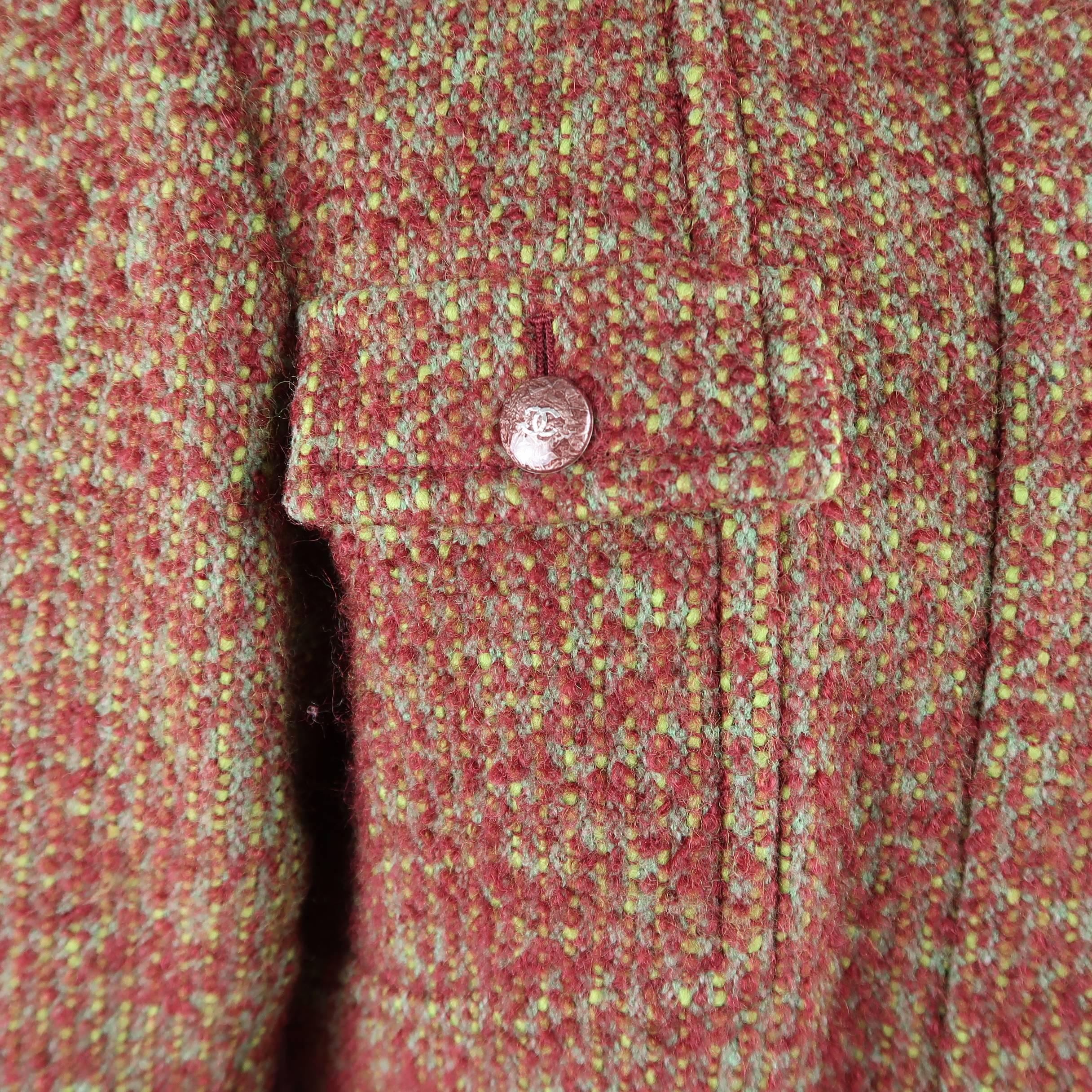Chanel Coat - Fall 2014 Runway - Burgundy & Green Textured Boucle Jacket In Excellent Condition In San Francisco, CA