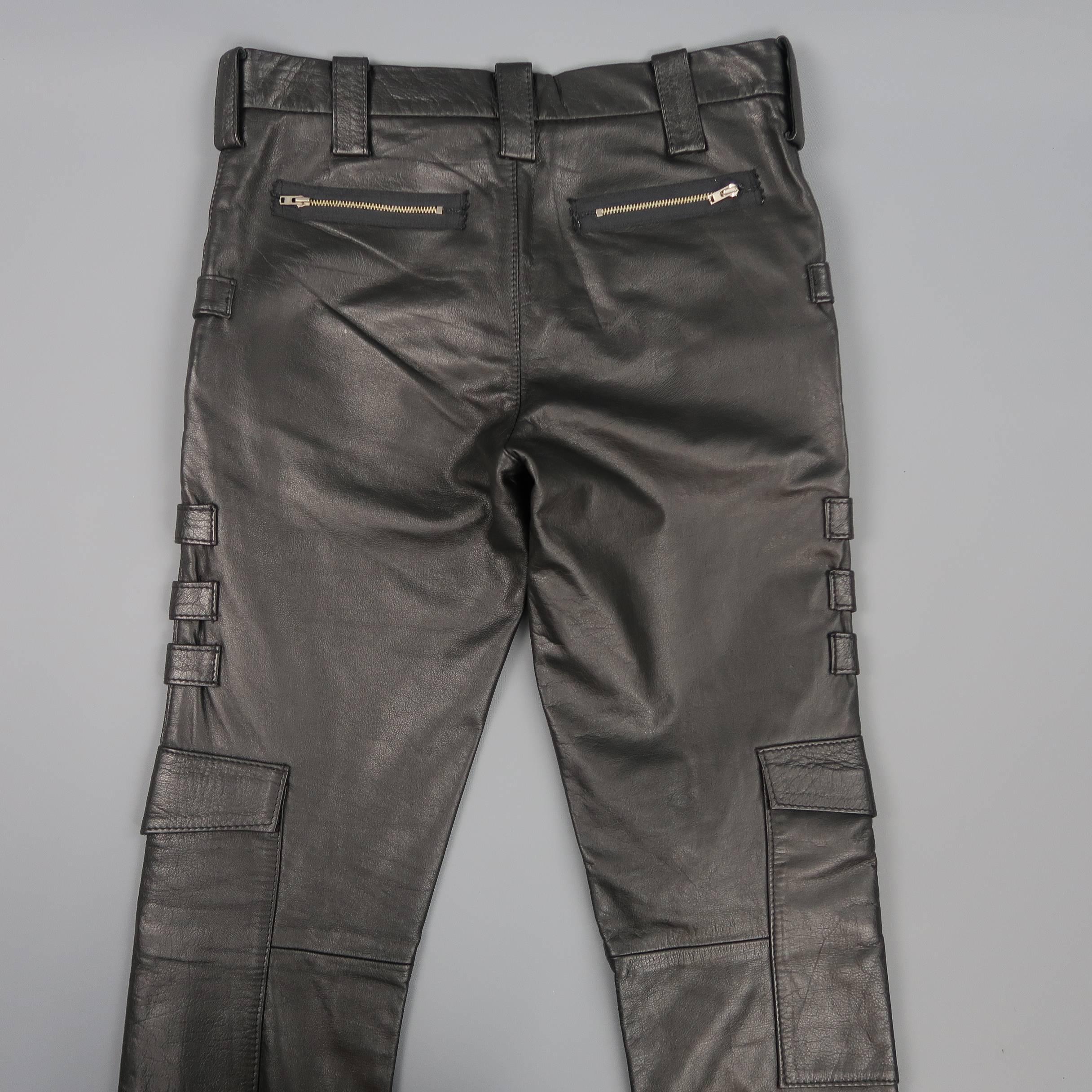Men's Raf Simons Radioactivity 32 Black Leather Cargo Pants, Autumn 1998