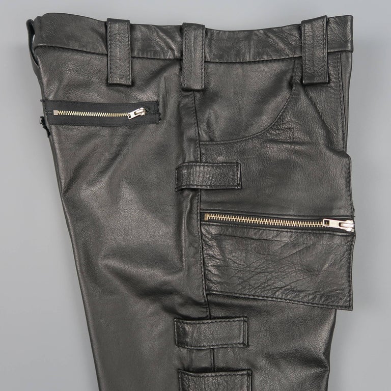 Raf Simons Radioactivity 32 Black Leather Cargo Pants, Autumn 1998