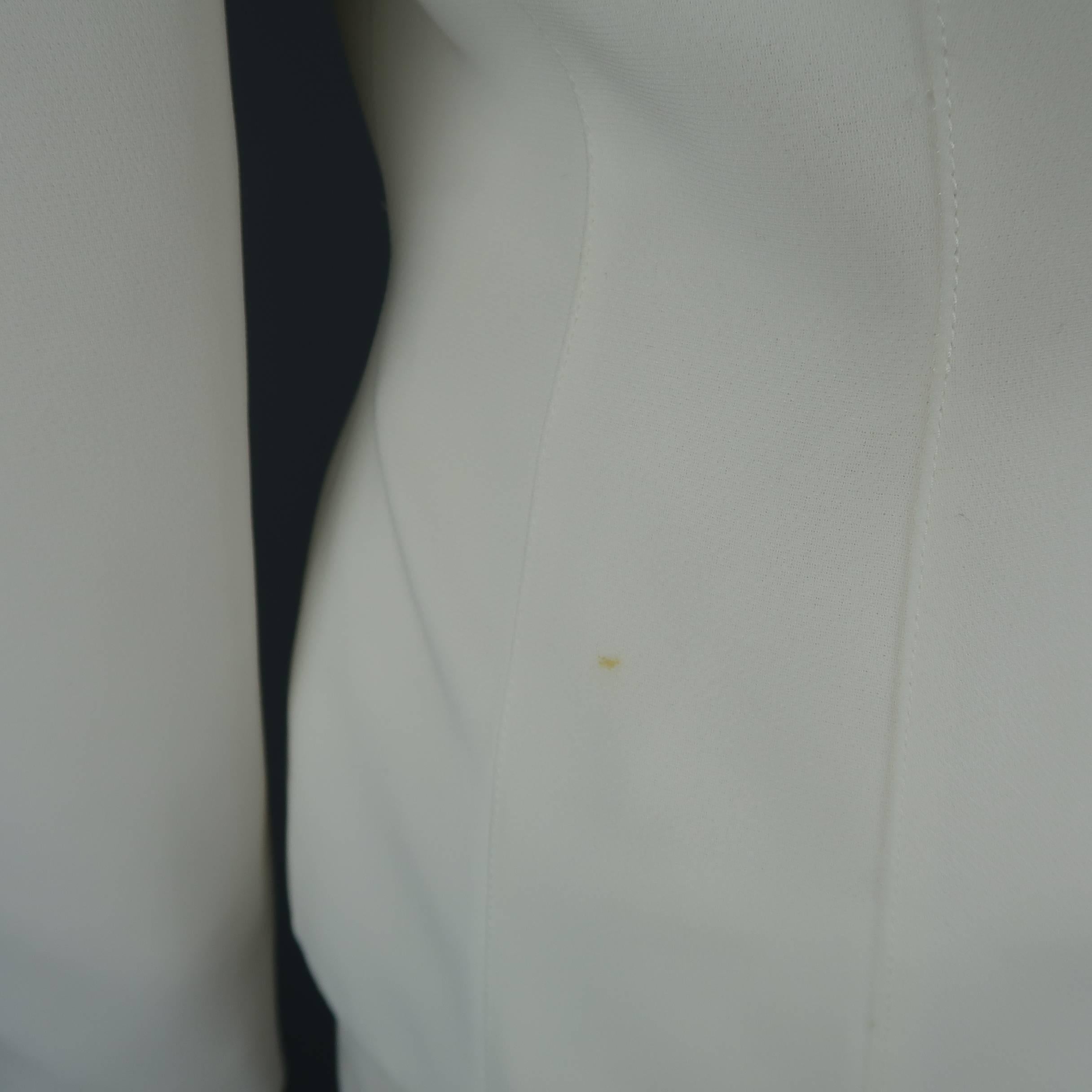 Thierry Mugler Cream Silver Enamel Stud Shawl Collar Skirt Suit, Size 10 1