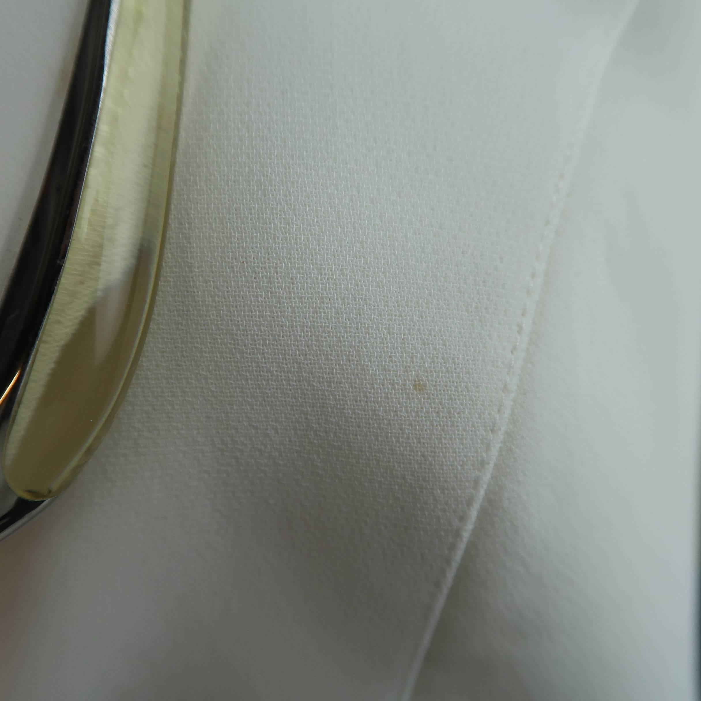 Thierry Mugler Cream Silver Enamel Stud Shawl Collar Skirt Suit, Size 10 3