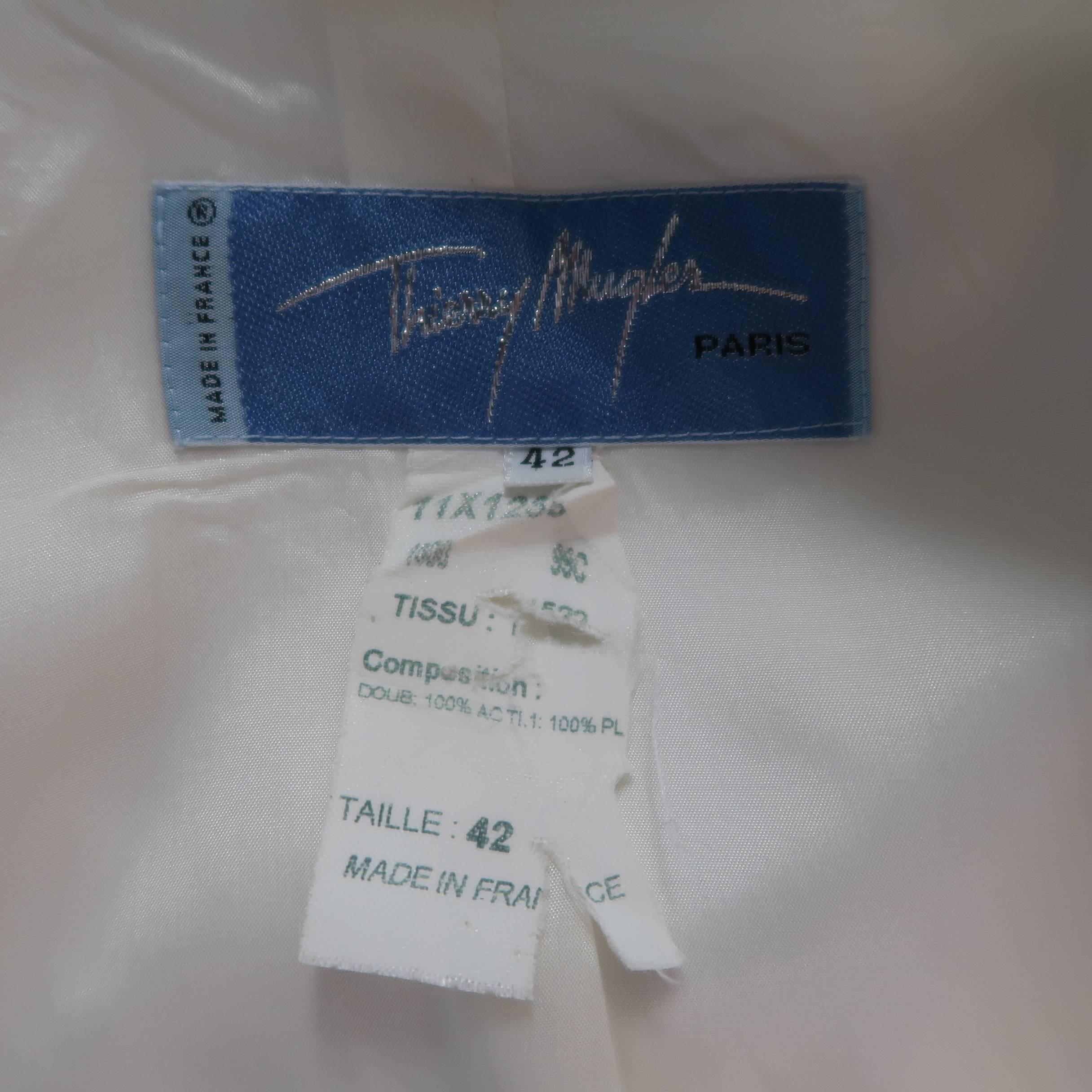 Thierry Mugler Cream Silver Enamel Stud Shawl Collar Skirt Suit, Size 10 5