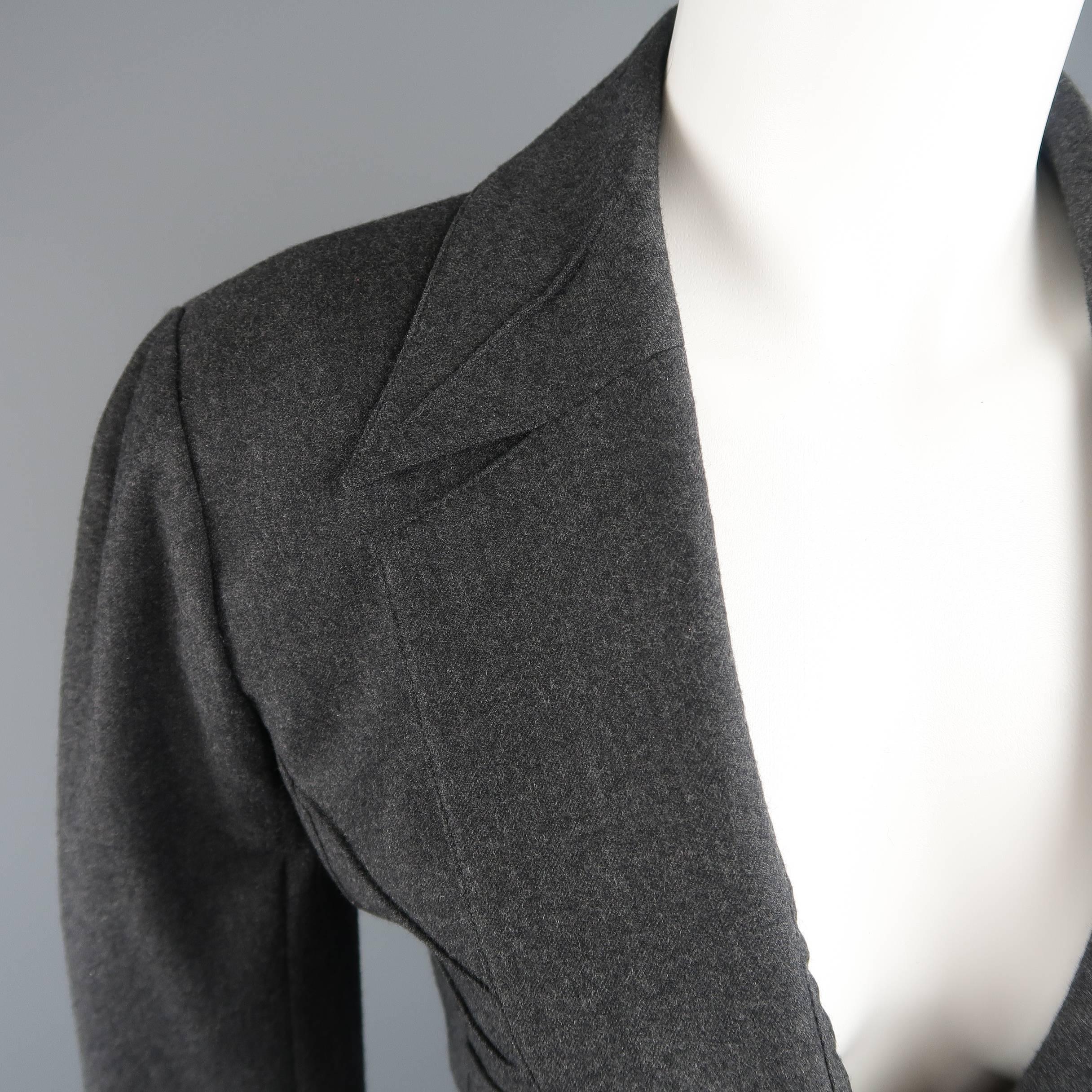 Black Thierry Mugler Grey Wool Piping Detailed Skirt Suit, Size 10