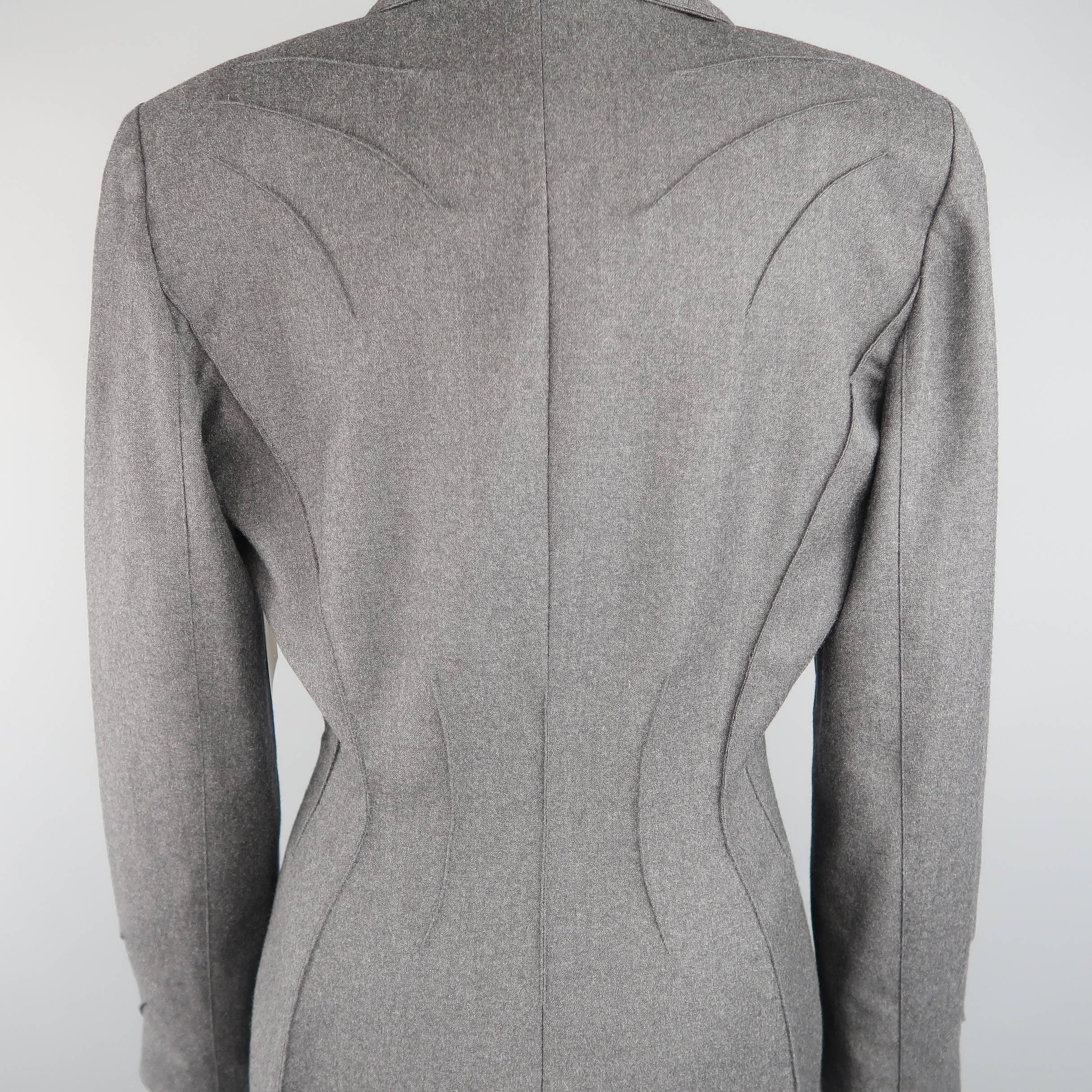 Thierry Mugler Grey Wool Piping Detailed Skirt Suit, Size 10 2
