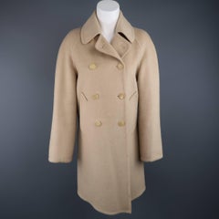 Hermes Vintage Beige Camel Hair Double Breasted Car Coat