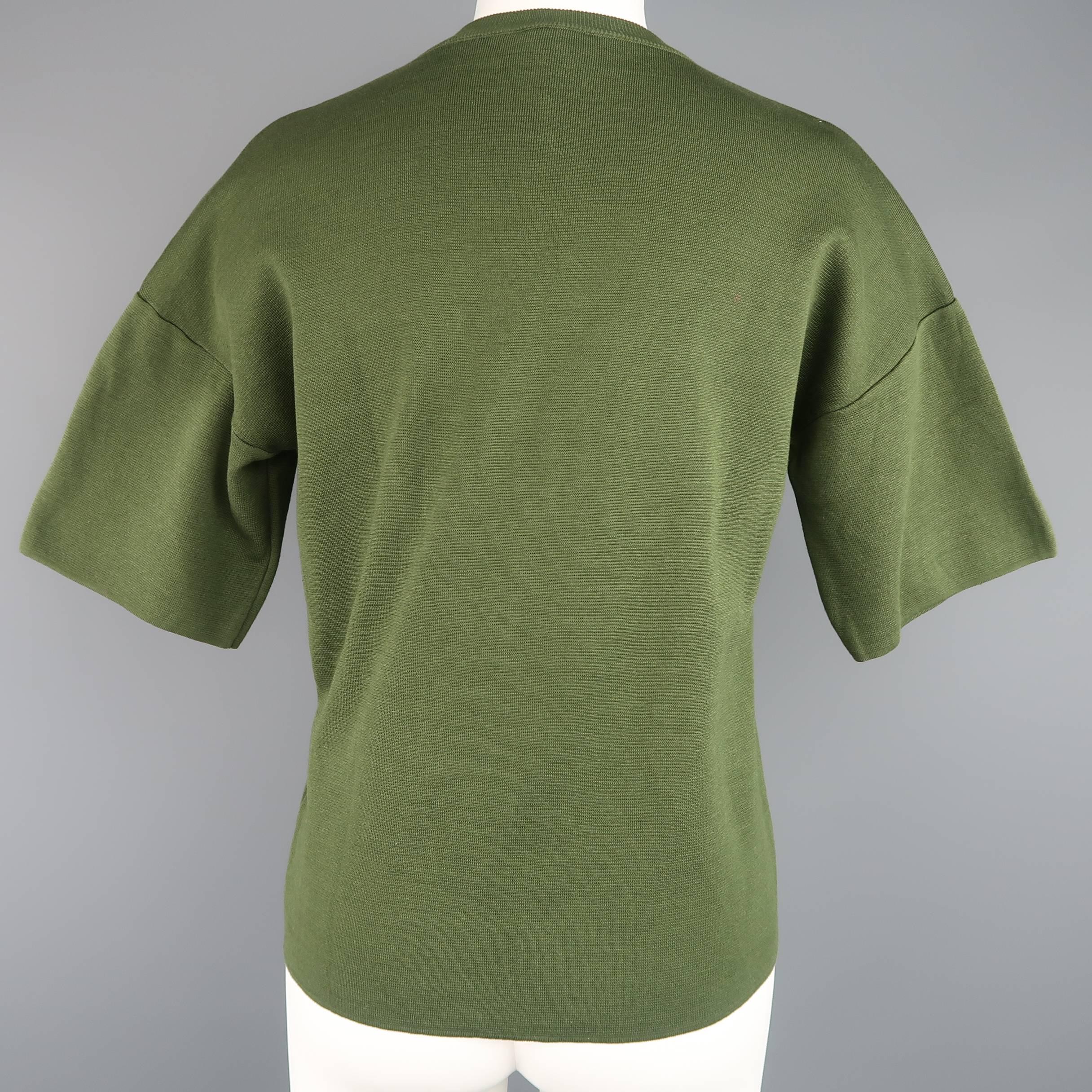 JIL SANDER Size S Olive Cotton Knit Crewnek Short Sleeve Pullover In New Condition In San Francisco, CA