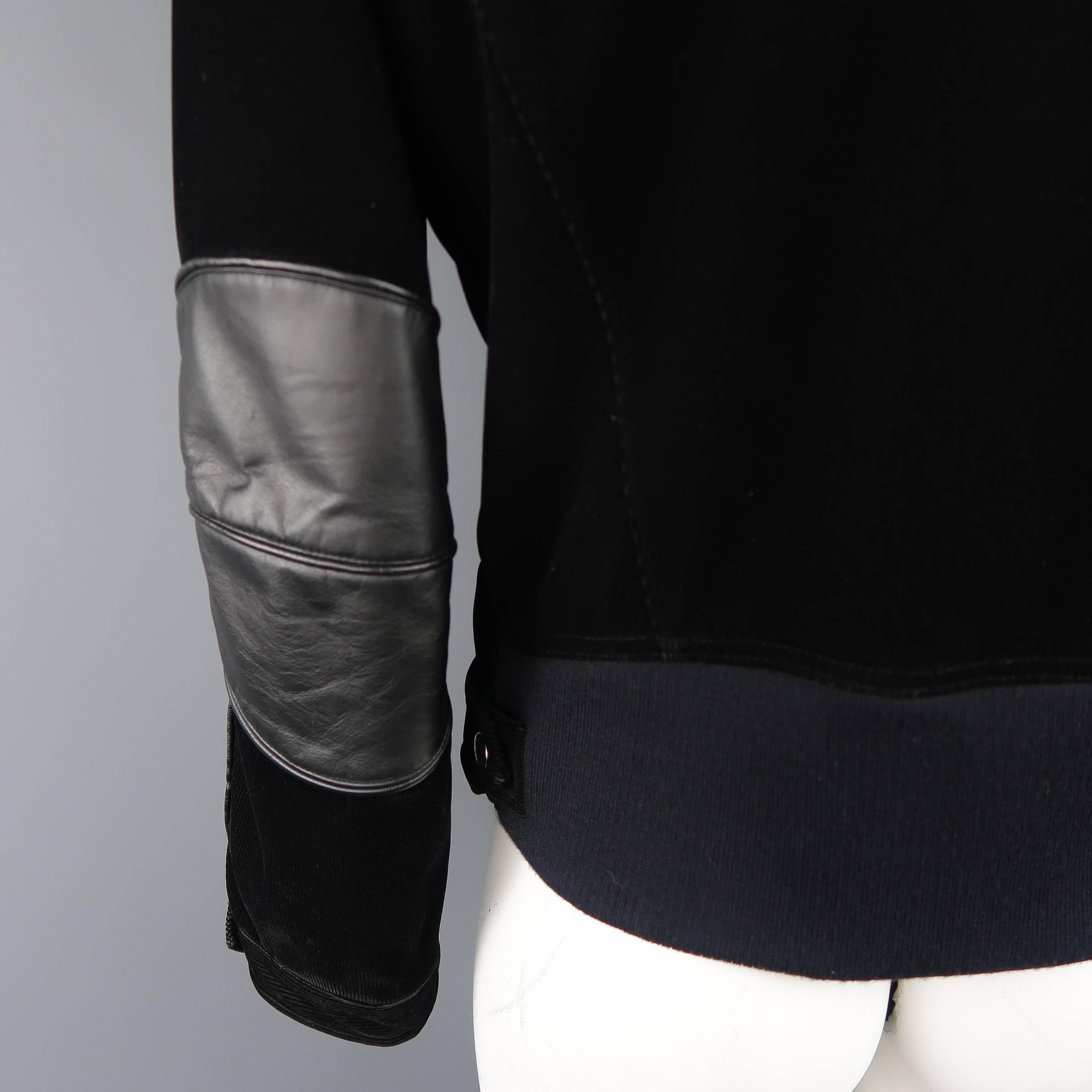 Armani Collezioni Black Corduroy and Leather Biker Jacket, Size XL 1
