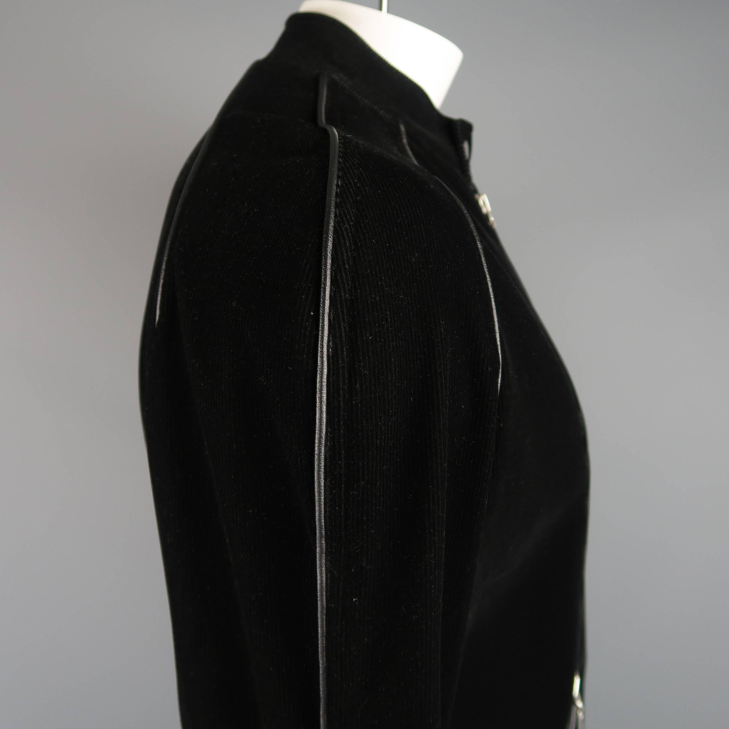 Armani Collezioni Black Corduroy and Leather Biker Jacket, Size XL In Good Condition In San Francisco, CA