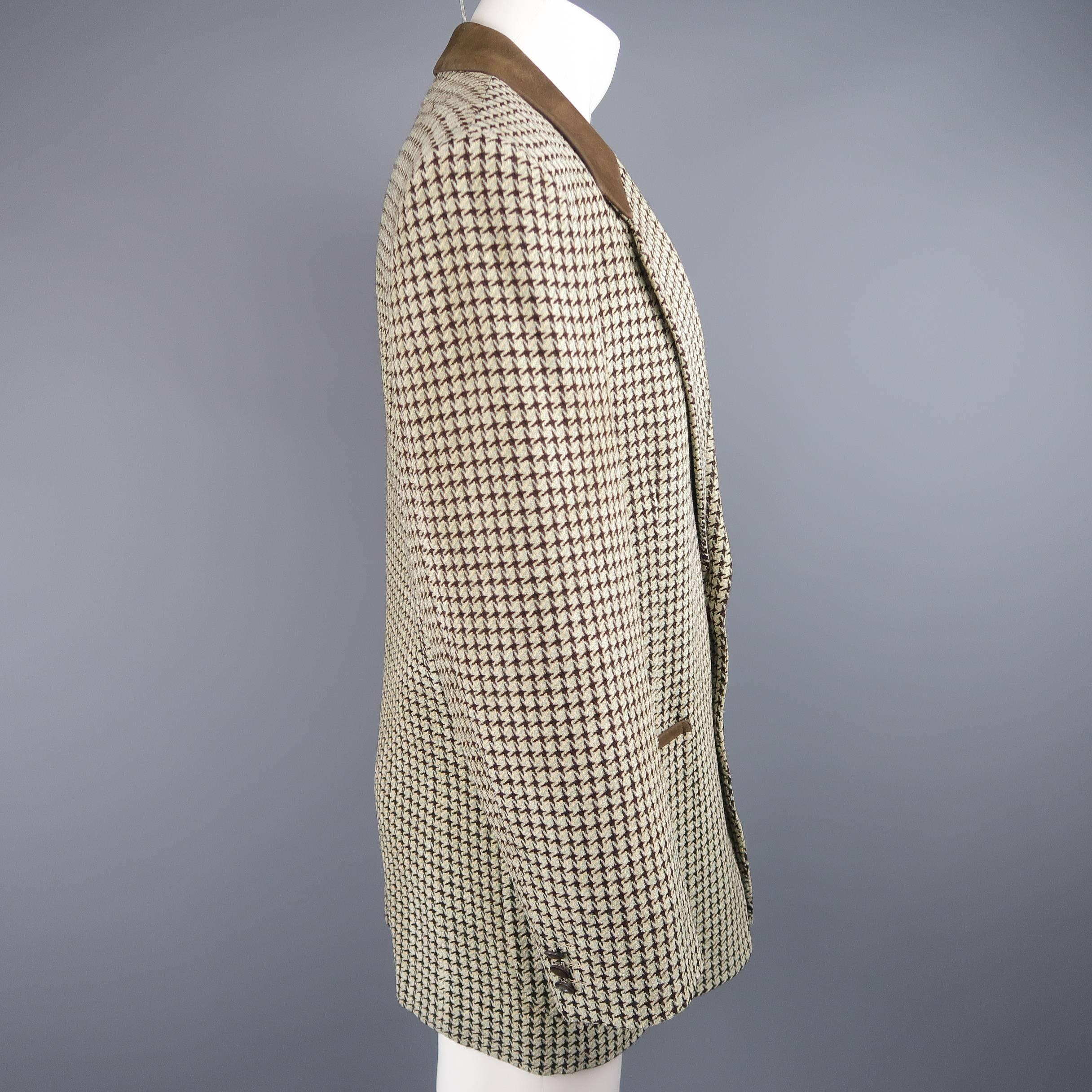 Matsuda Vintage 40 Mint and Brown Houndstooth Wool Leather Trim Jacket 1