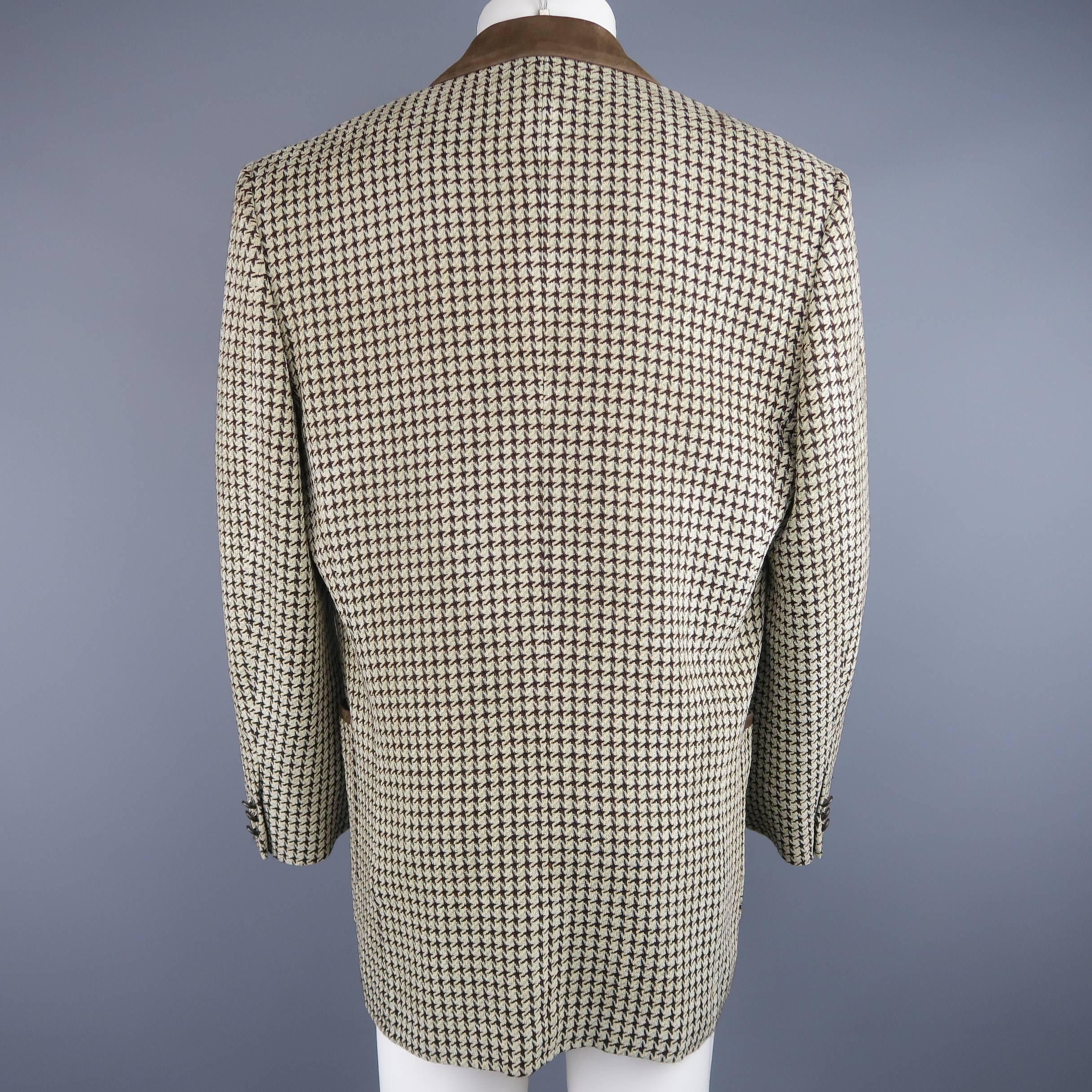 Matsuda Vintage 40 Mint and Brown Houndstooth Wool Leather Trim Jacket 3