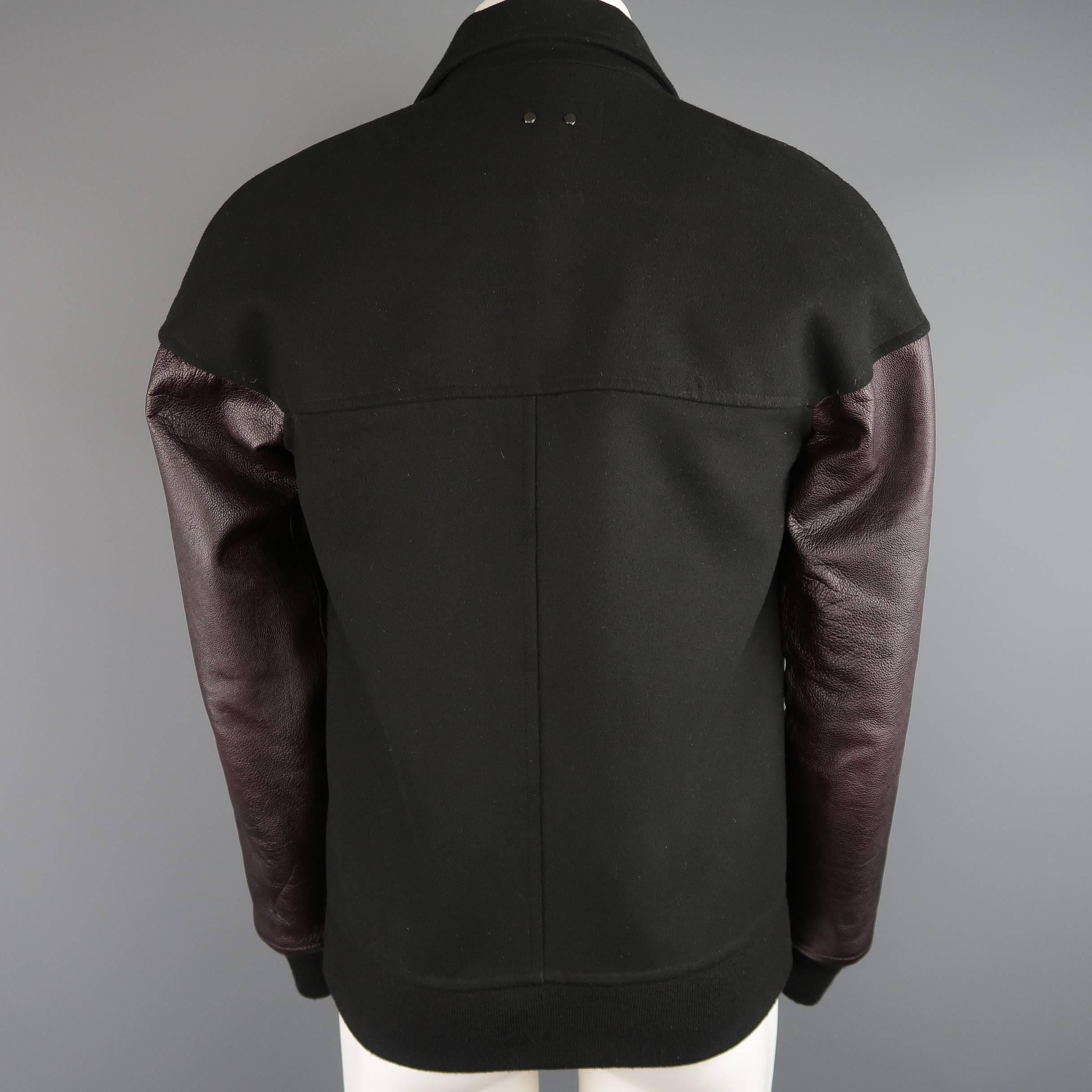 Men's ALEXANDER WANG XS Black Wool Burgundy Leather Sleeve Notch Lapel Jacket 3