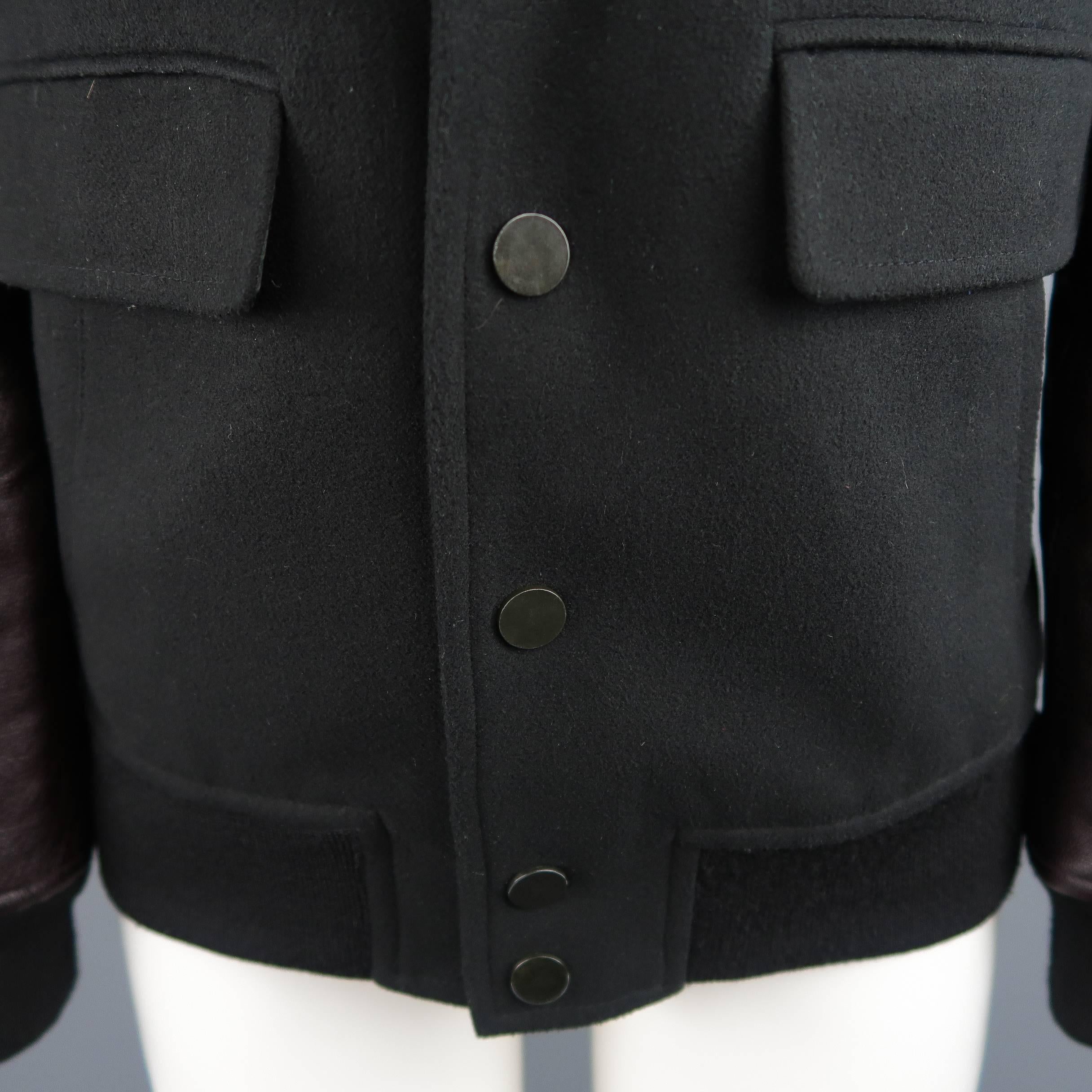 Men's ALEXANDER WANG XS Black Wool Burgundy Leather Sleeve Notch Lapel Jacket 2