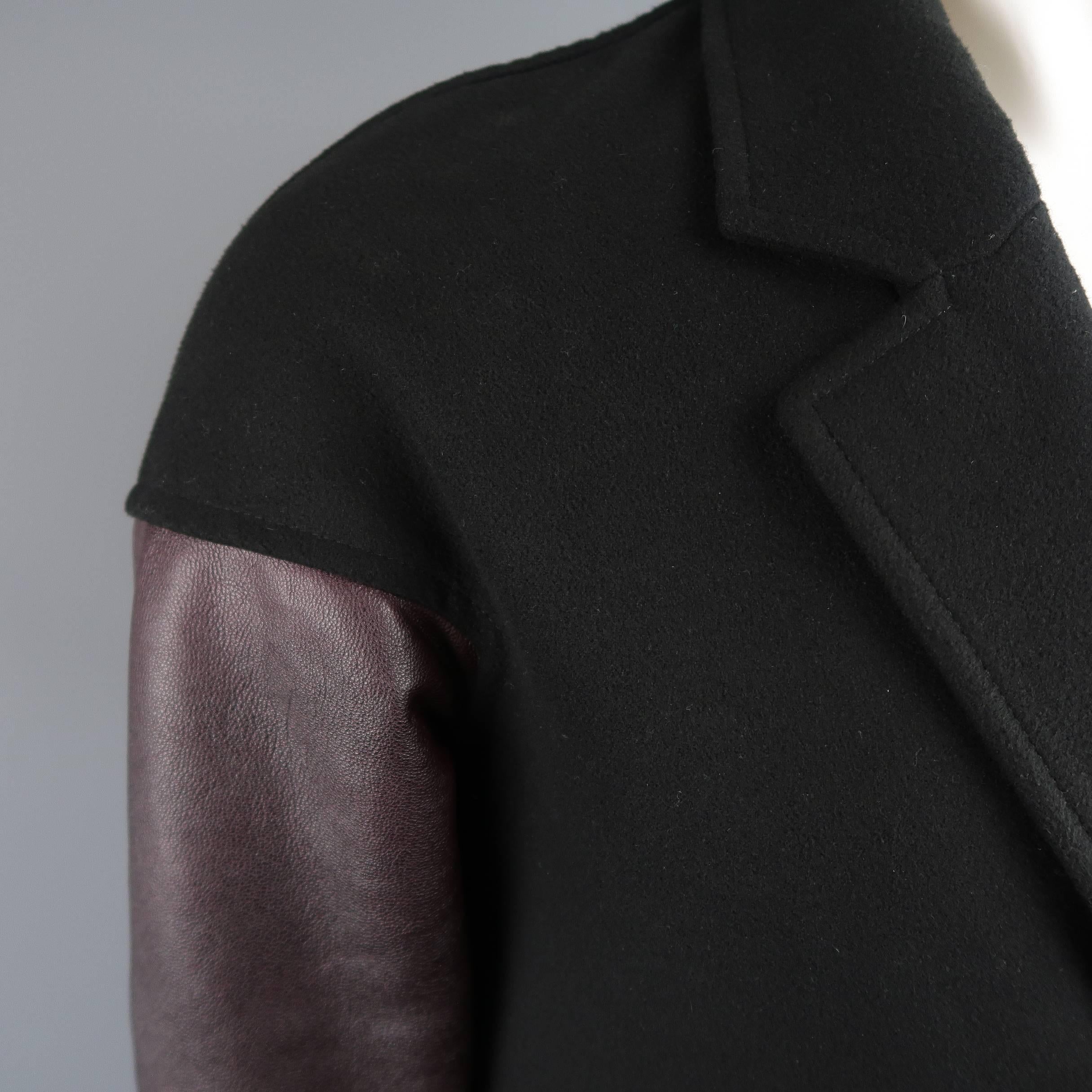 Men's ALEXANDER WANG XS Black Wool Burgundy Leather Sleeve Notch Lapel Jacket In Good Condition In San Francisco, CA