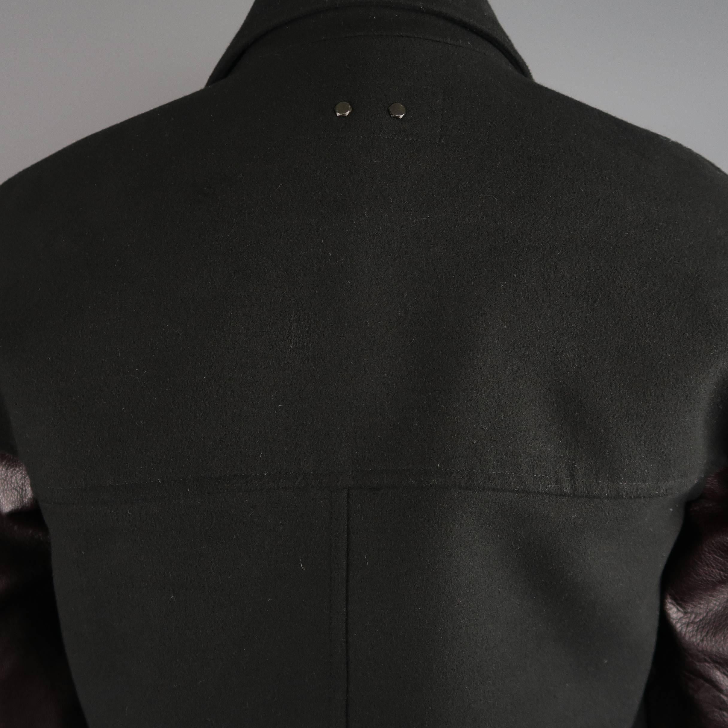 Men's ALEXANDER WANG XS Black Wool Burgundy Leather Sleeve Notch Lapel Jacket 4