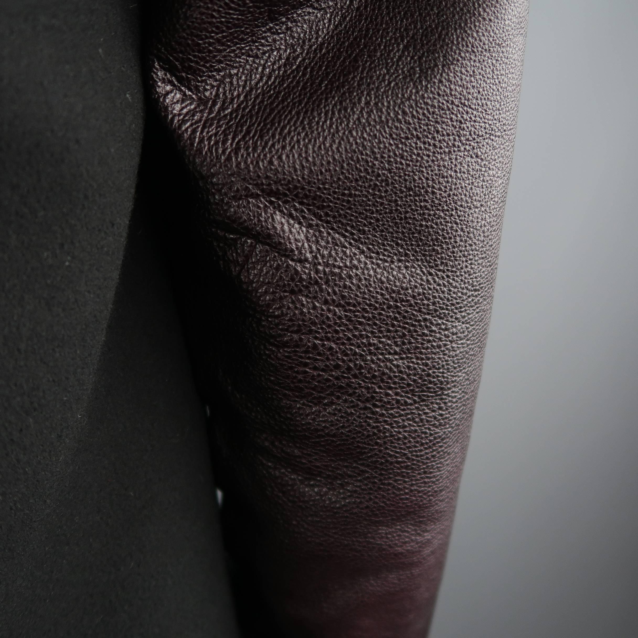 Men's ALEXANDER WANG XS Black Wool Burgundy Leather Sleeve Notch Lapel Jacket 6