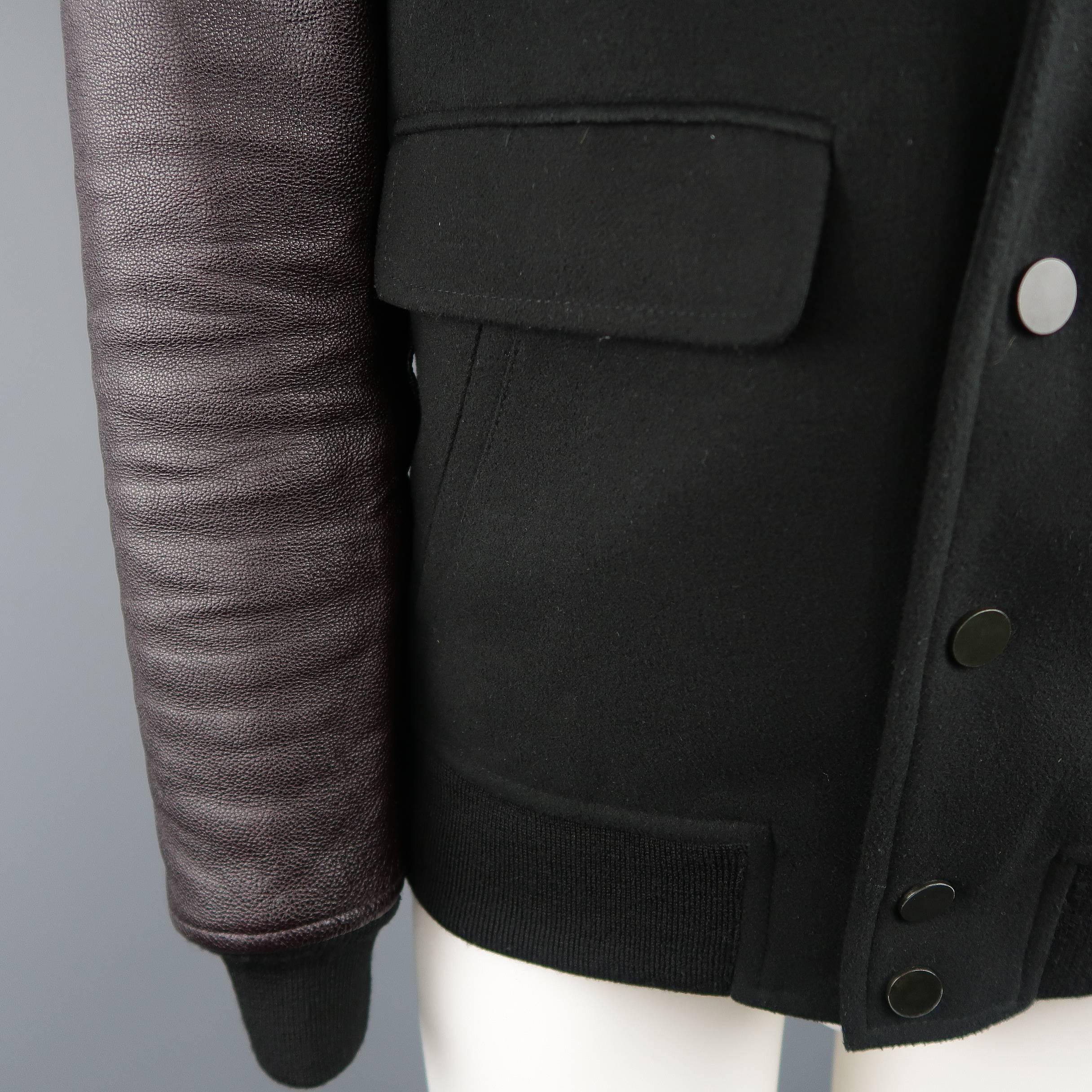 Men's ALEXANDER WANG XS Black Wool Burgundy Leather Sleeve Notch Lapel Jacket 1
