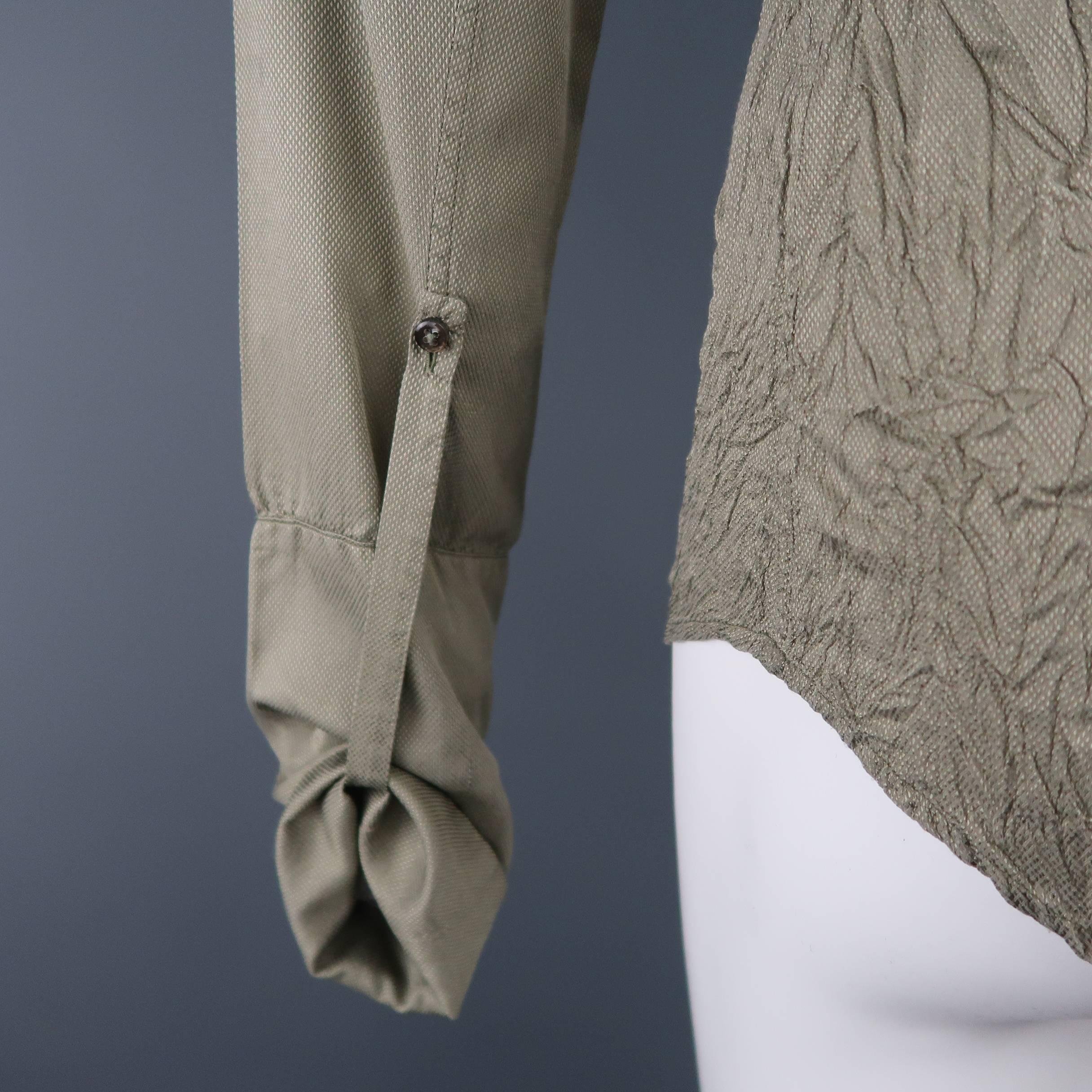 ROBERTO CAVALLI Size L Olive Nailhead Cotton Wrinkled Bottom Long Sleeve Shirt 4
