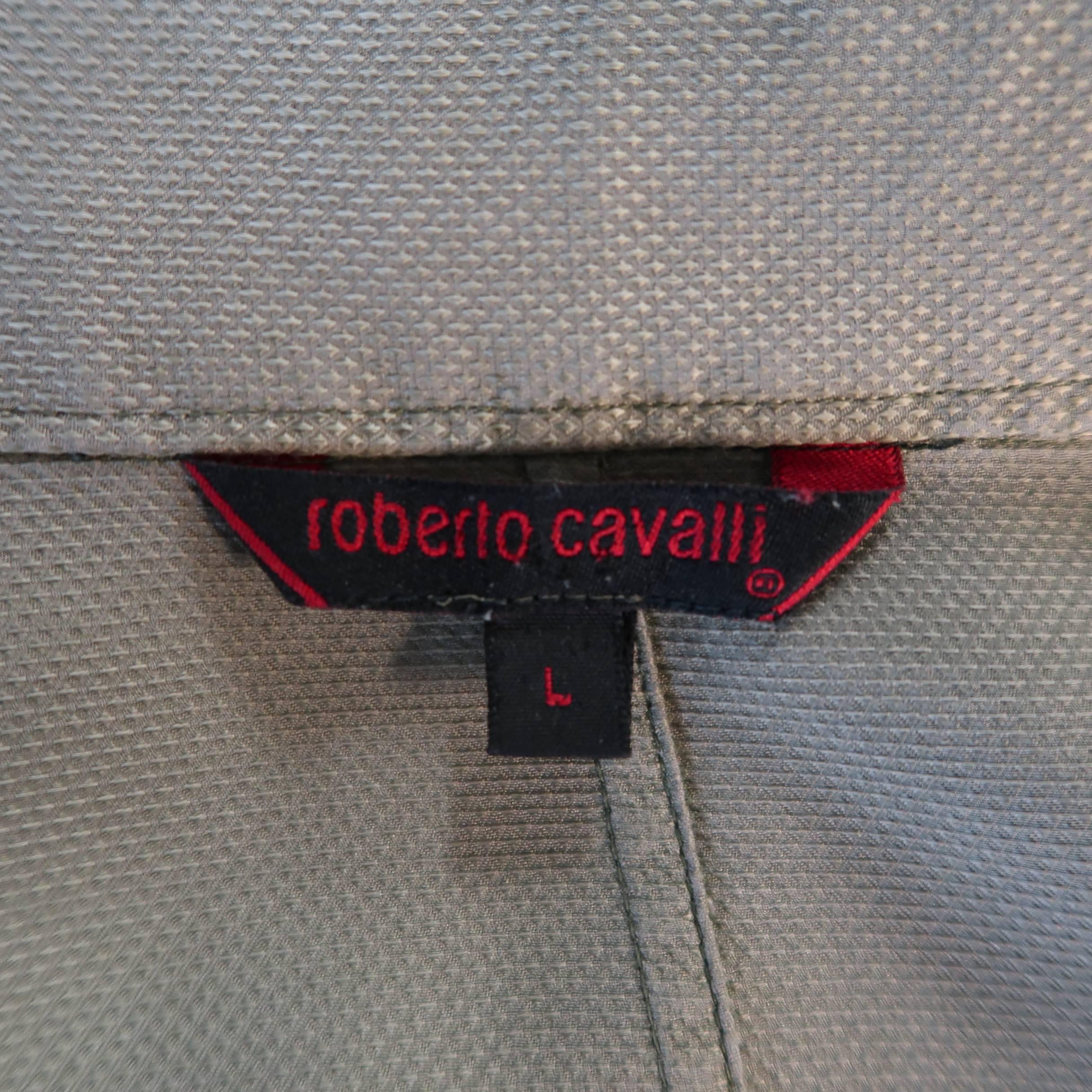 ROBERTO CAVALLI Size L Olive Nailhead Cotton Wrinkled Bottom Long Sleeve Shirt 6
