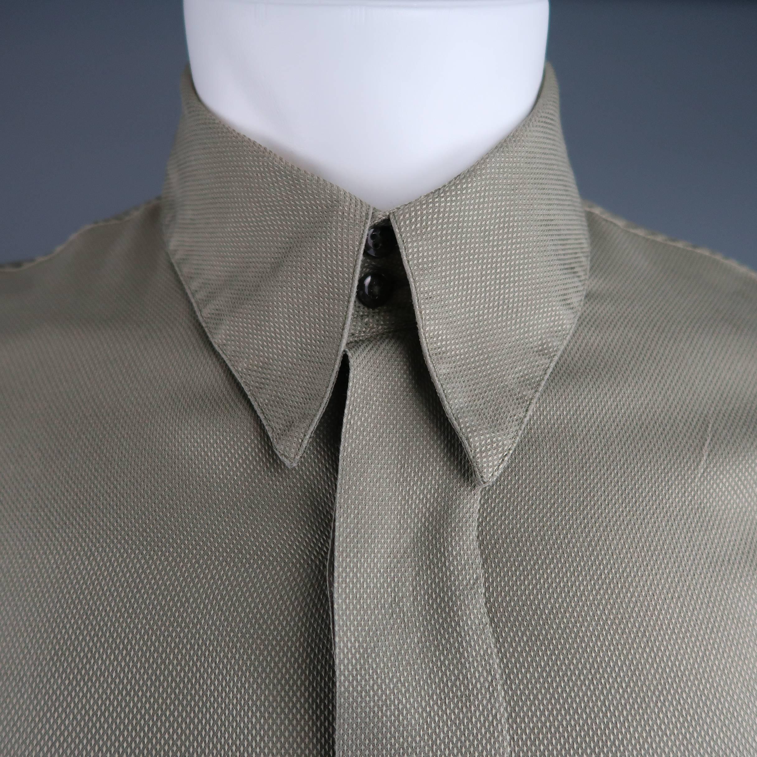 Women's or Men's ROBERTO CAVALLI Size L Olive Nailhead Cotton Wrinkled Bottom Long Sleeve Shirt