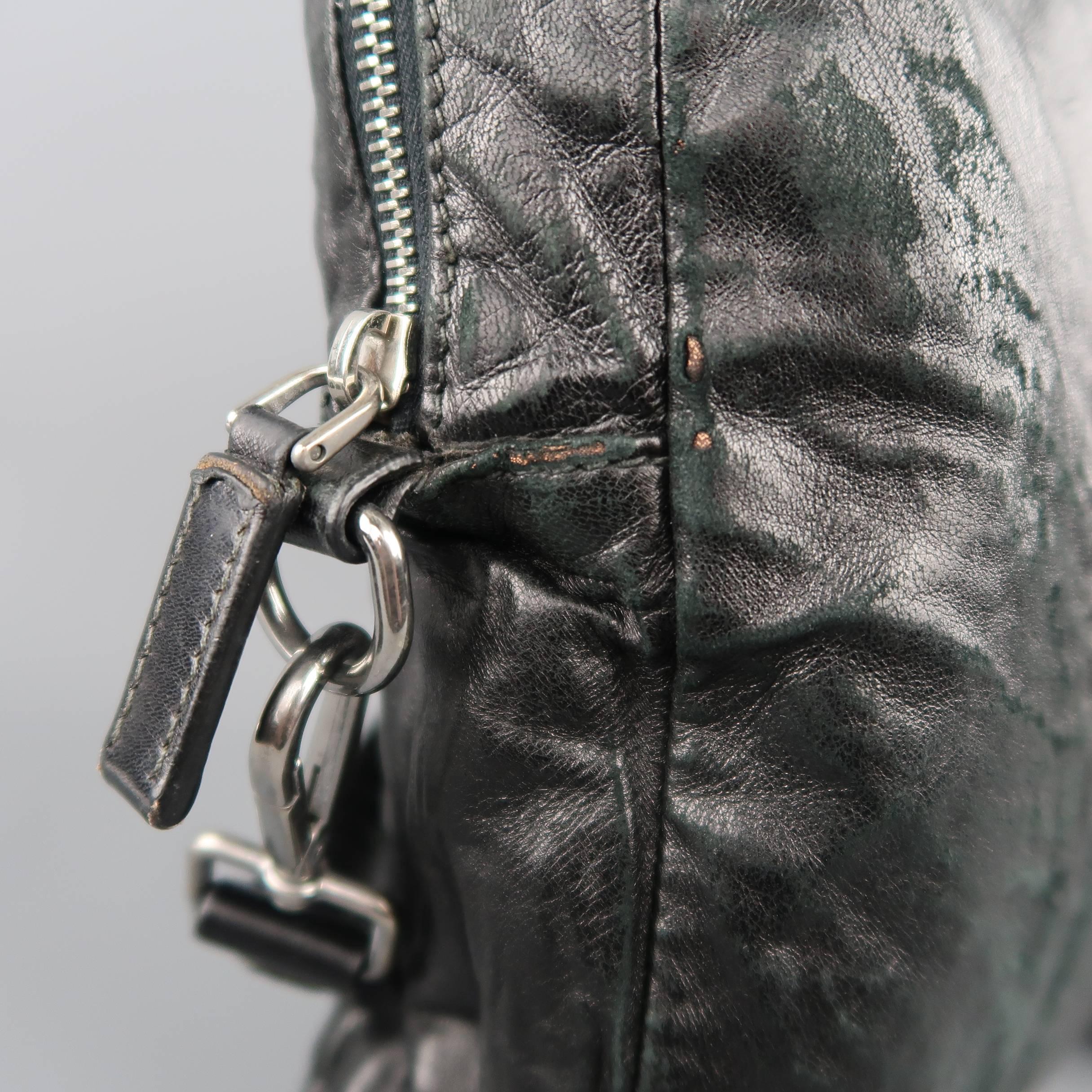 Women's or Men's PRADA Black Textured Leather Crossbody Strap Satchel