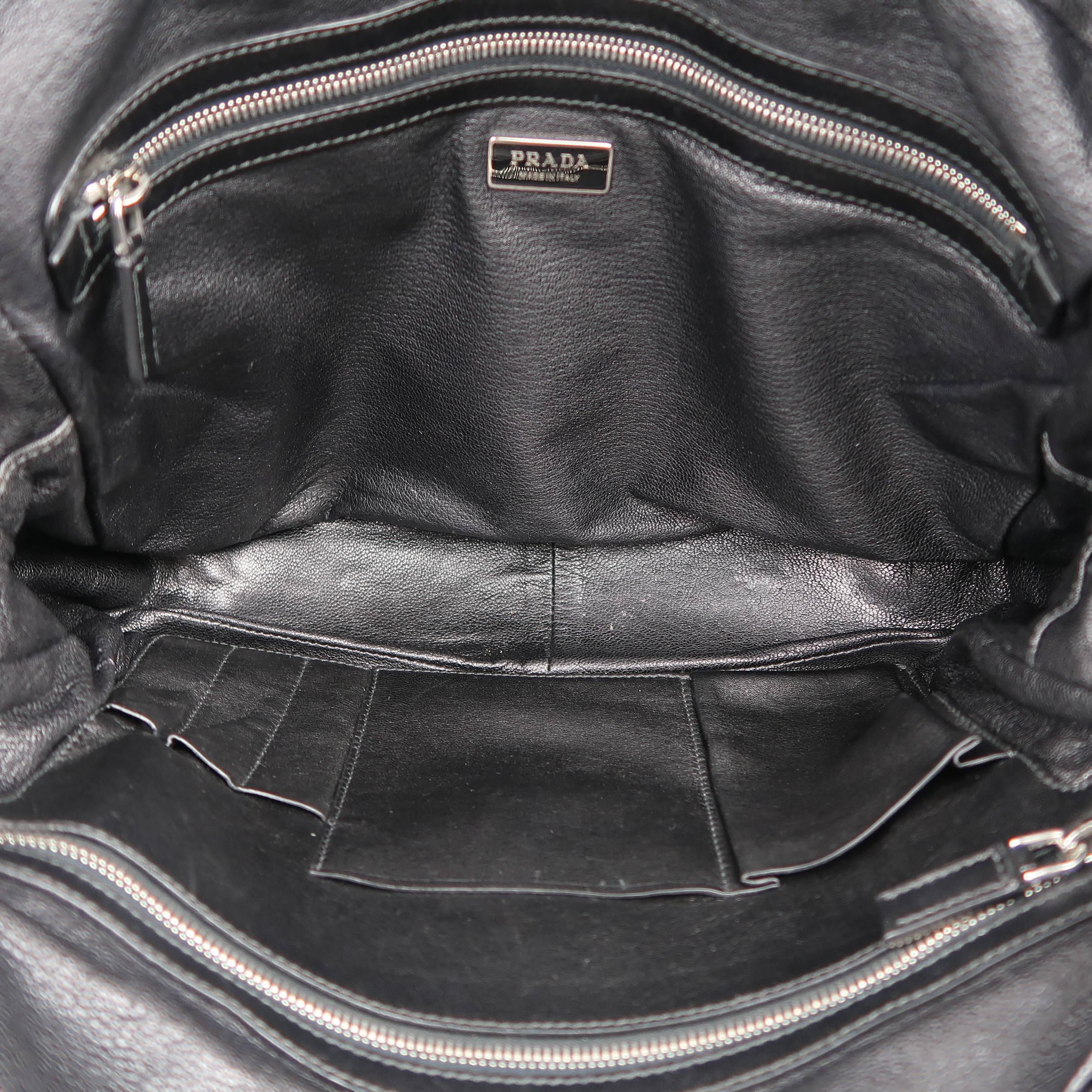 PRADA Black Textured Leather Crossbody Strap Satchel 5
