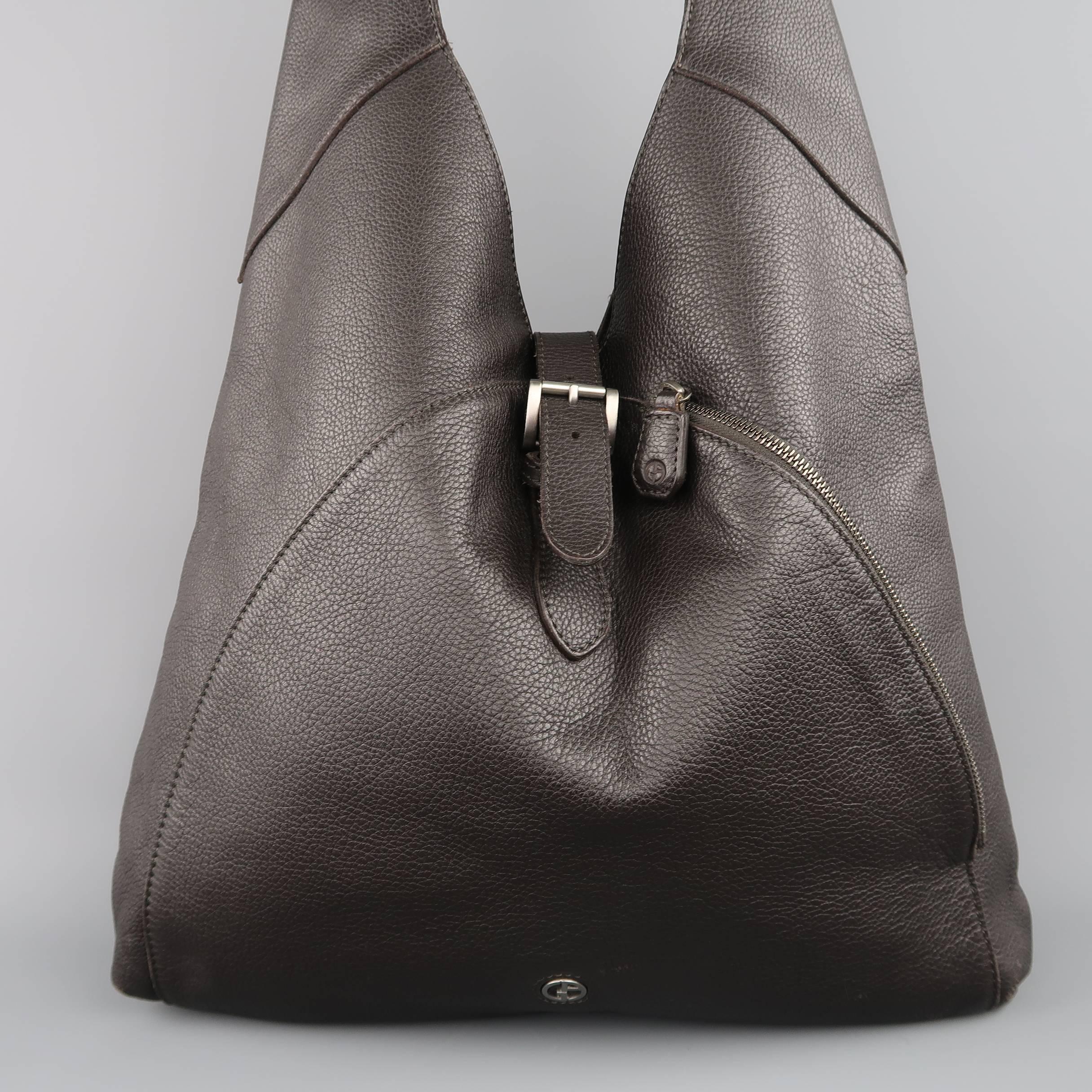 Black GIORGIO ARMANI Brown Textured Leather Crossbody Bag