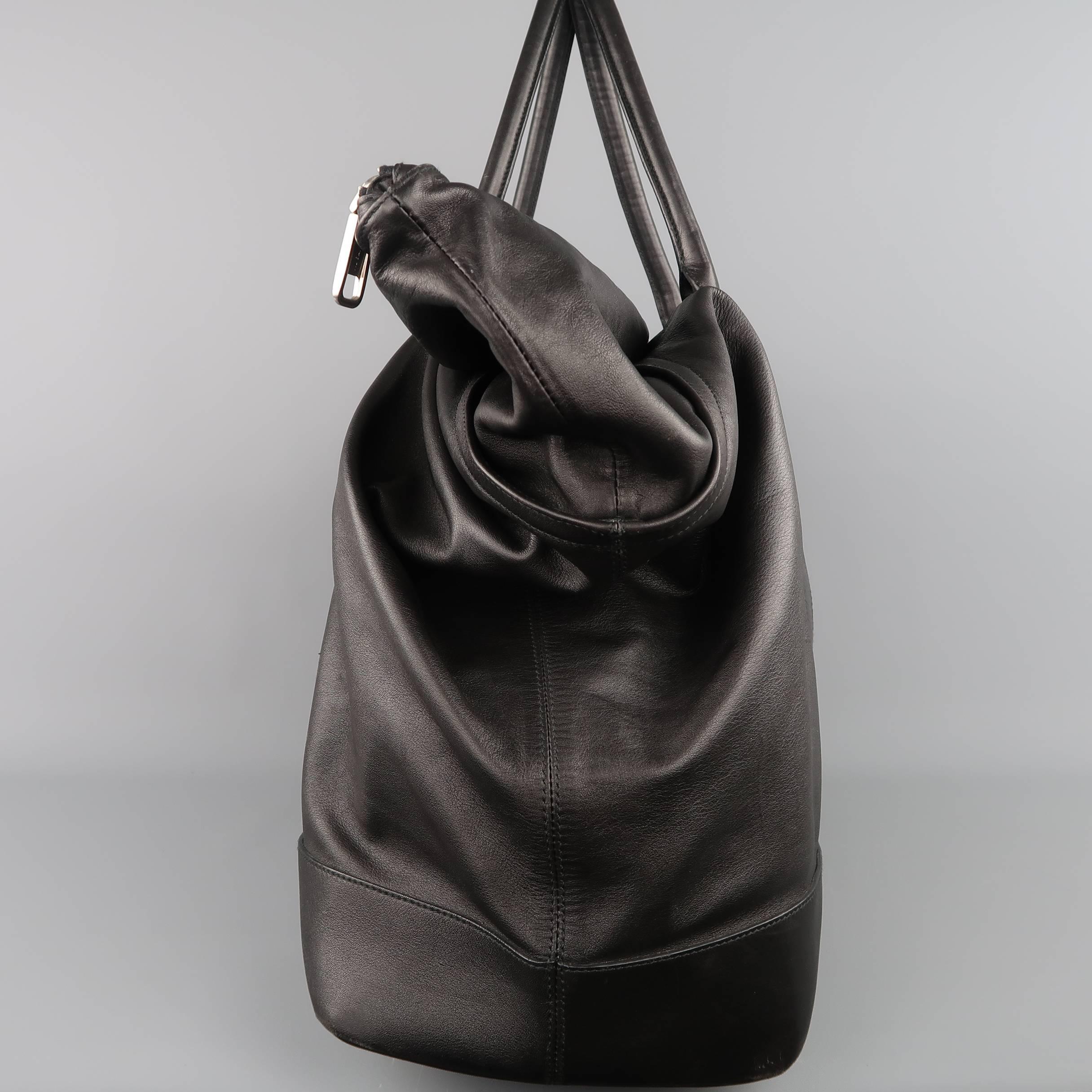 Women's or Men's JIL SANDER Black Leather Expandable Weekender Travel Bag