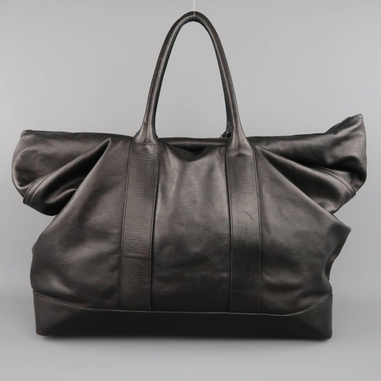 JIL SANDER Black Leather Expandable Weekender Travel Bag at 1stDibs