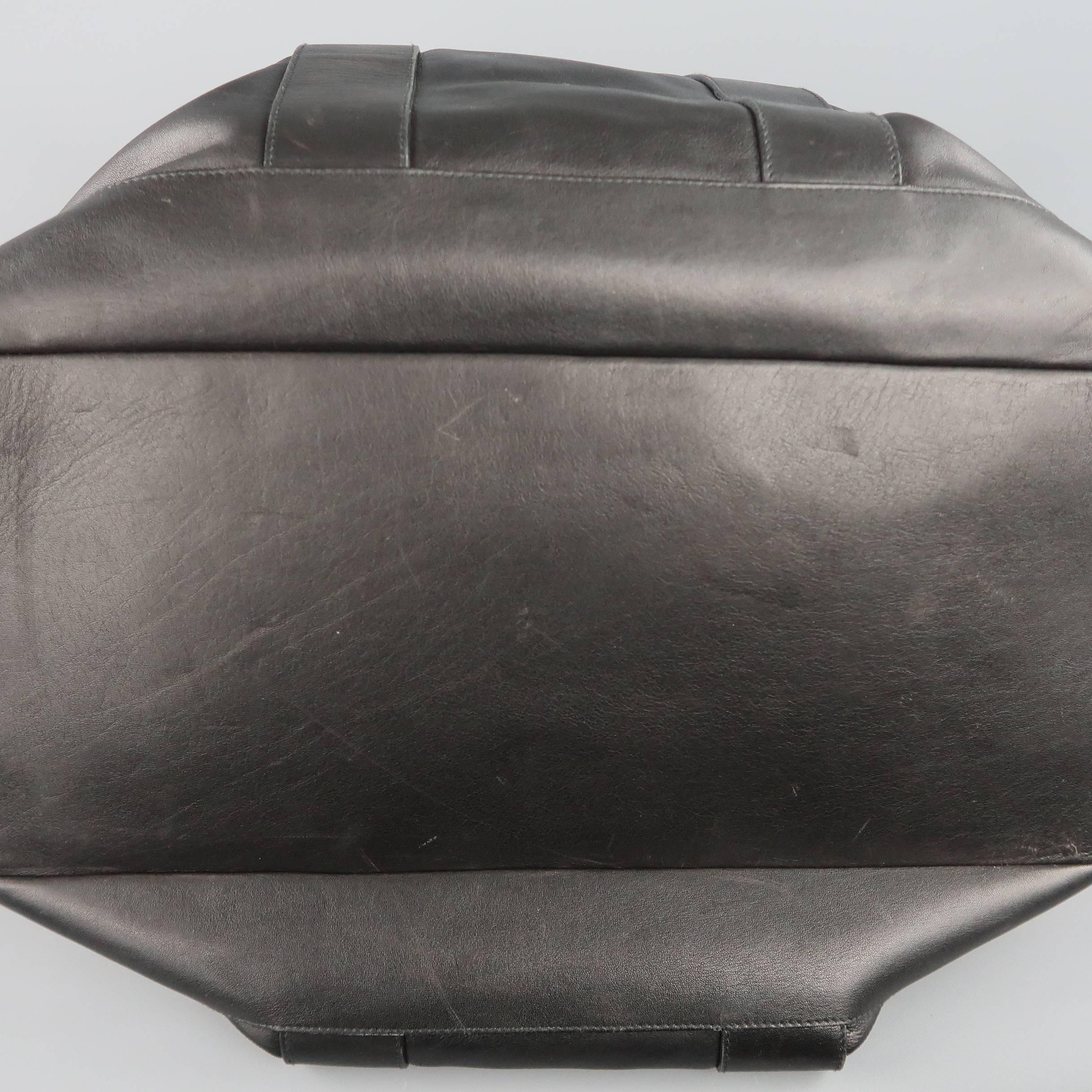 JIL SANDER Black Leather Expandable Weekender Travel Bag 1