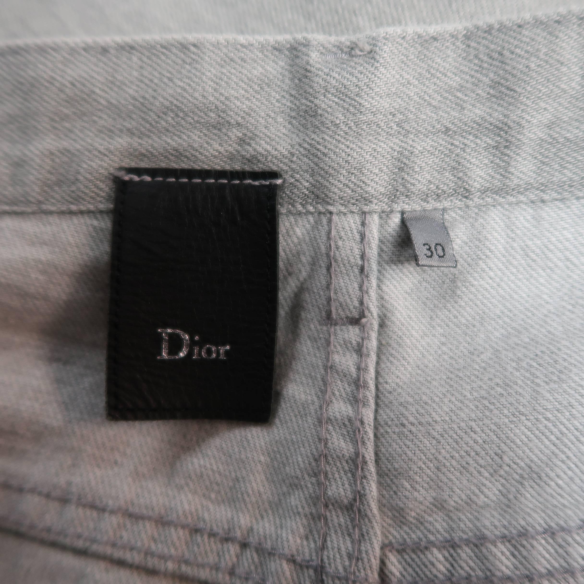 DIOR HOMME Size 30 Light Grey Solid Selvedge Denim Skinny Jeans 1