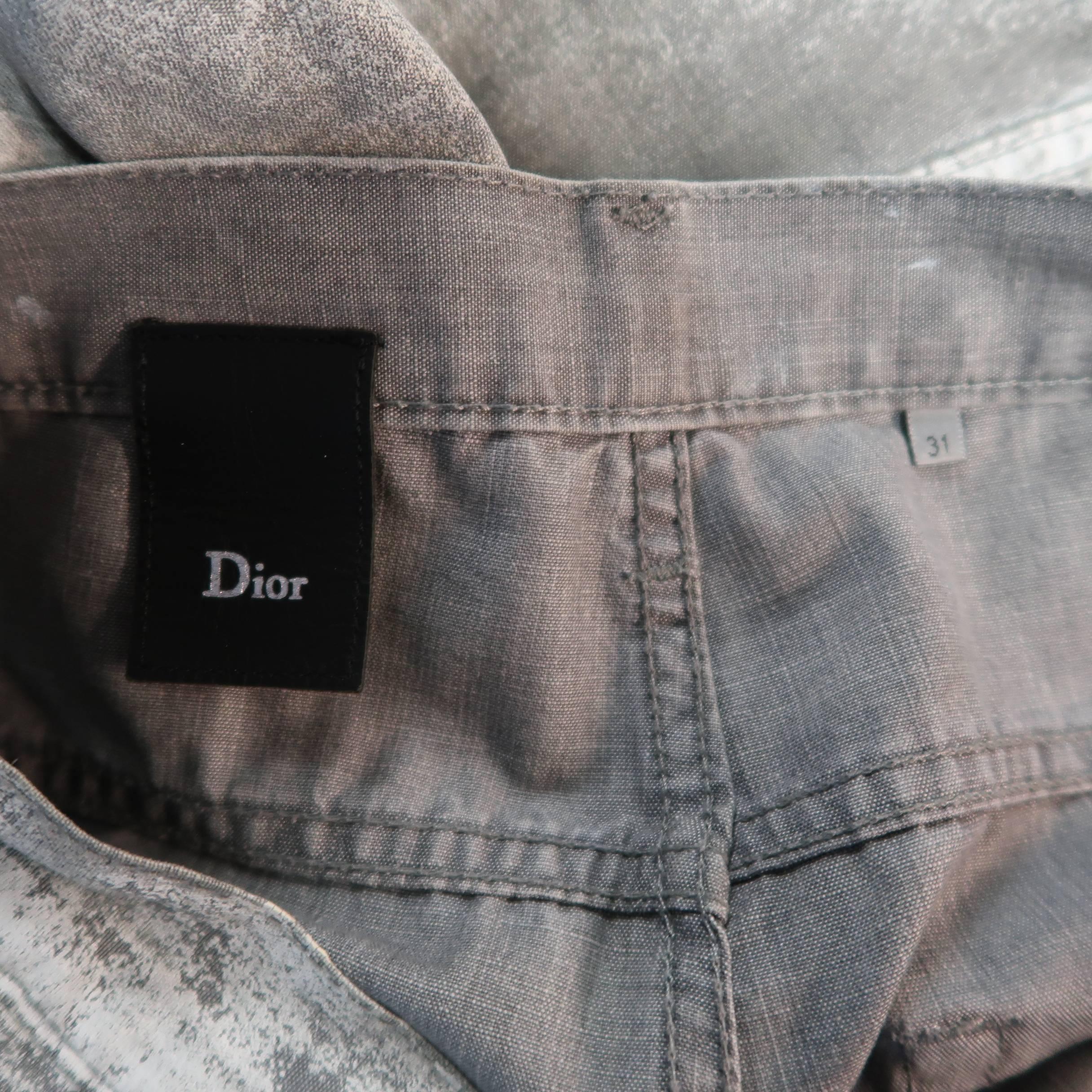 DIOR HOMME Size 31 Grey & White Marble Painted Stretch Skinny Jeans 2