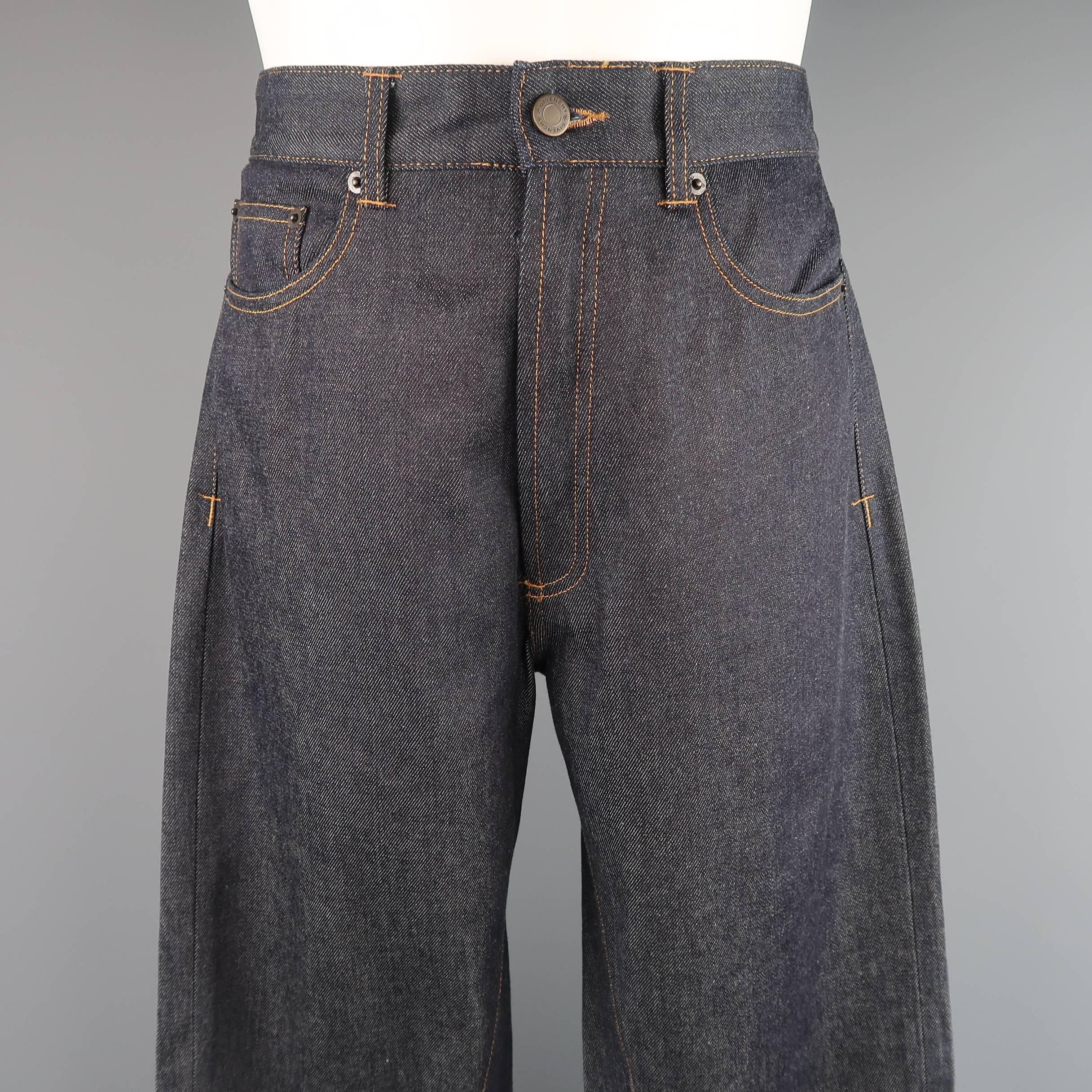 Men's GIVENCHY Size 32 Dark Navy Raw Denim Black Stripe Bar Jeans 1