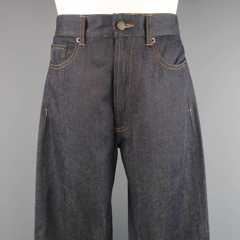 Men's GIVENCHY Size 32 Dark Navy Raw Denim Black Stripe Bar Jeans For ...