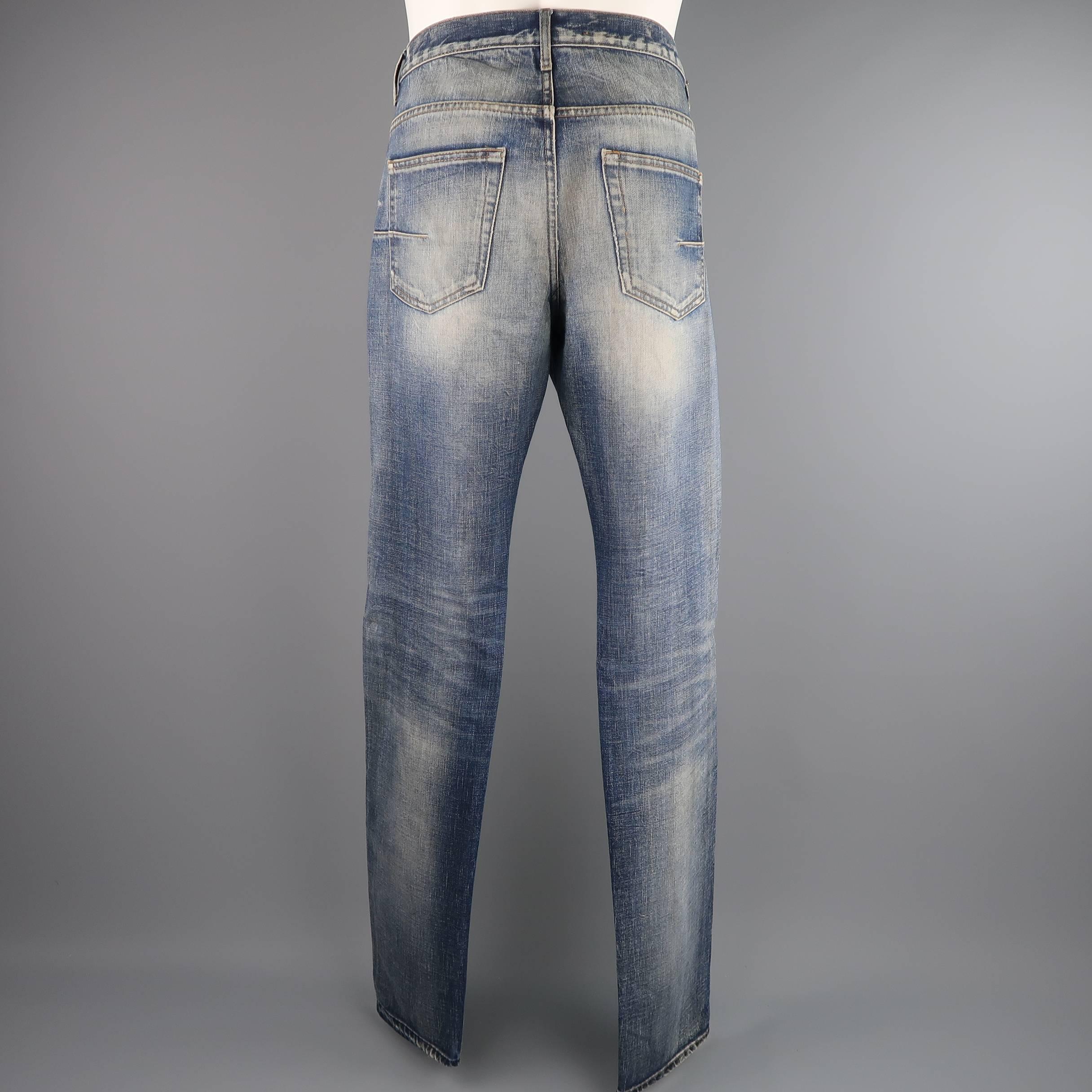 DIOR HOMME Size 31 Medium Dirty Wash Distressed Denim Skinny Jeans In Good Condition In San Francisco, CA