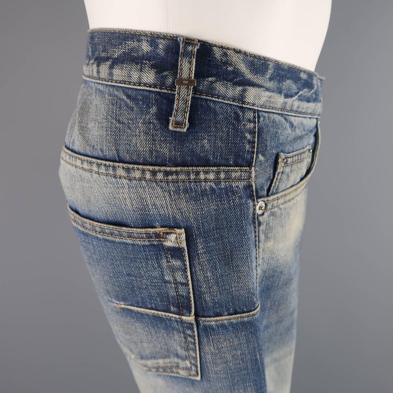 DIOR HOMME Size 31 Medium Dirty Wash Distressed Denim Skinny Jeans at ...