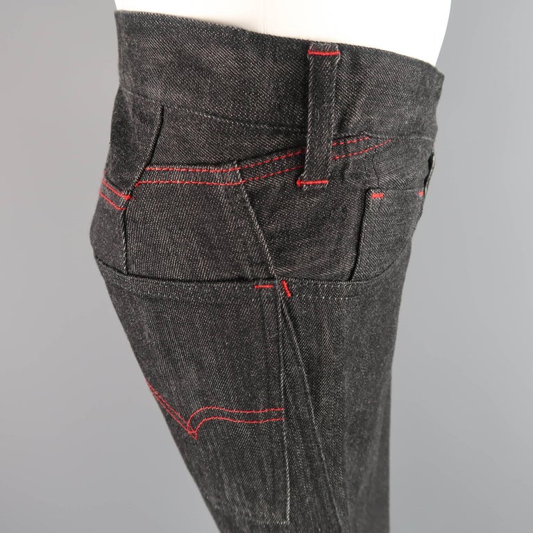 Men's JUNYA WATANABE X LEVI'S Size 32 Black Raw Denim Red Contrast Stitch Jeans at 1stDibs