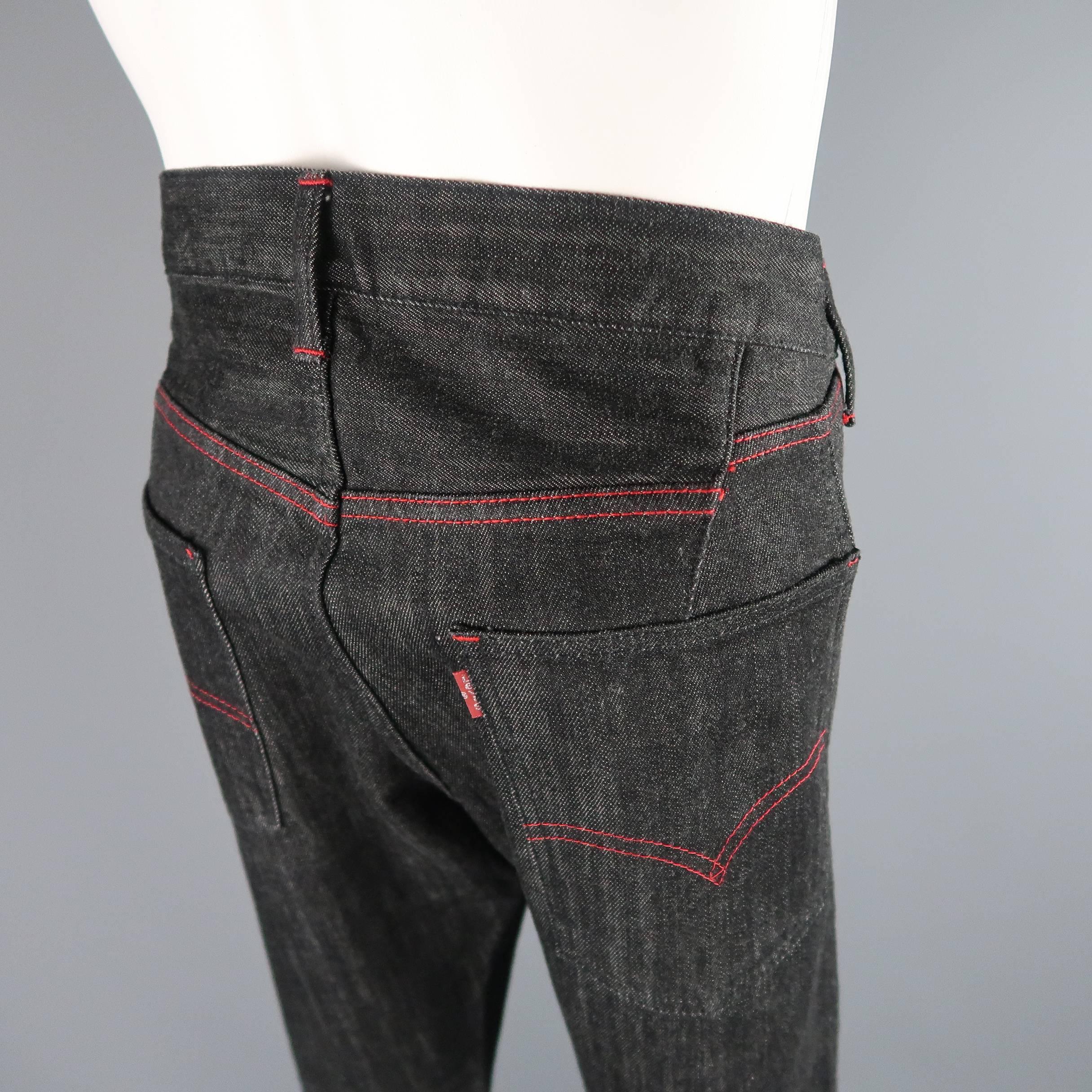 black jeans with red stitching