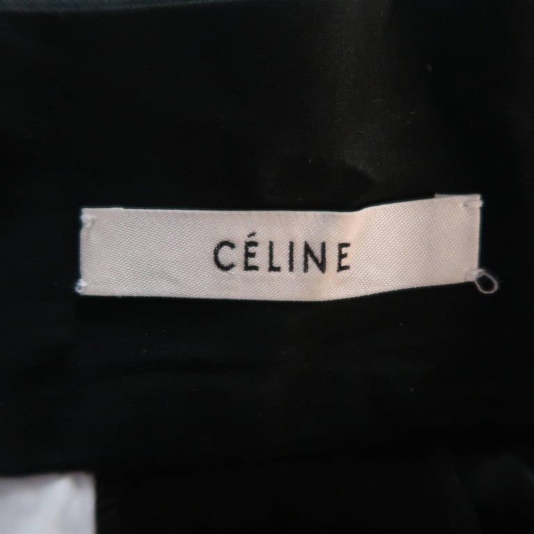 CELINE Size 2 Black Satin Contrast Stitch Zip Fly Velcro Dress Pants at ...