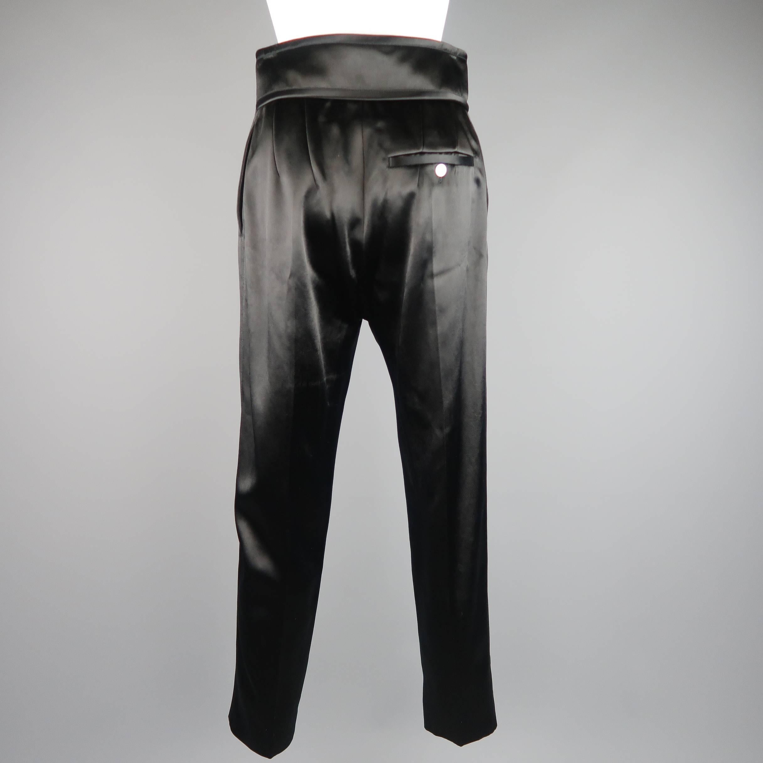 Women's CELINE Size 2 Black Satin Contrast Stitch Zip Fly Velcro Dress Pants