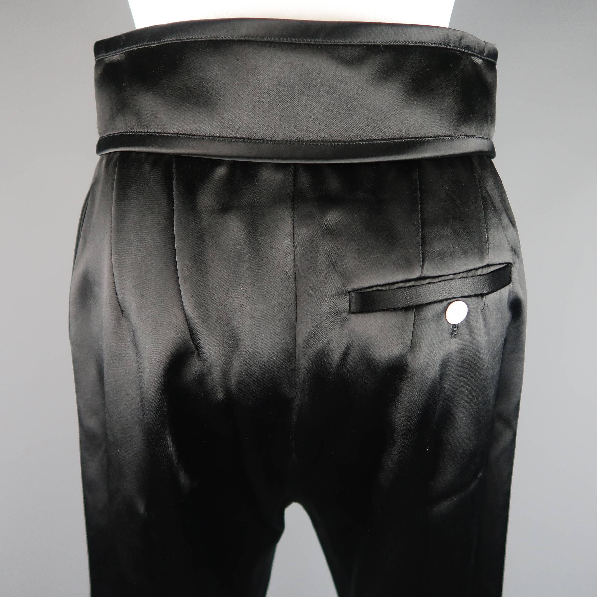 CELINE Size 2 Black Satin Contrast Stitch Zip Fly Velcro Dress Pants 1