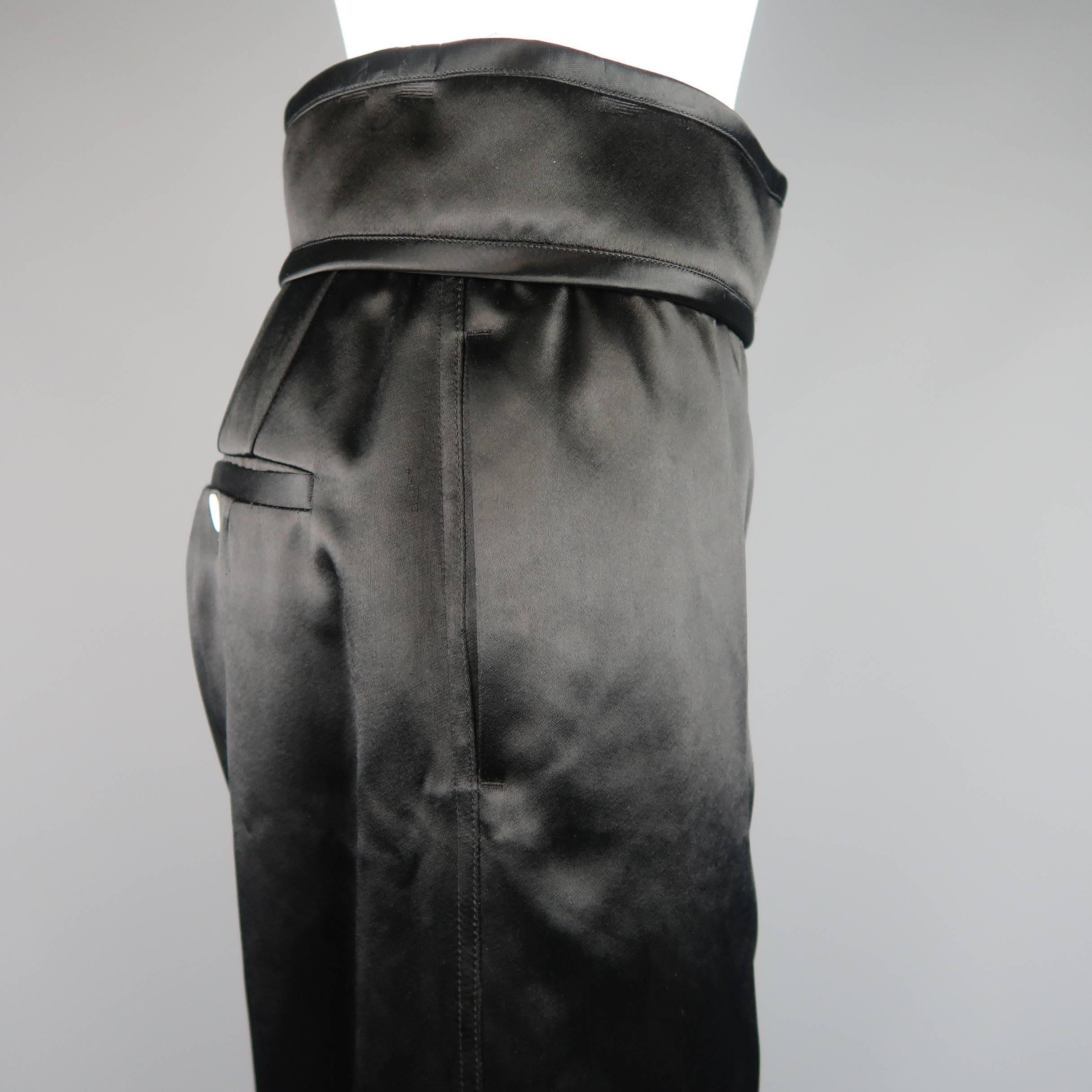 CELINE Size 2 Black Satin Contrast Stitch Zip Fly Velcro Dress Pants In Good Condition In San Francisco, CA