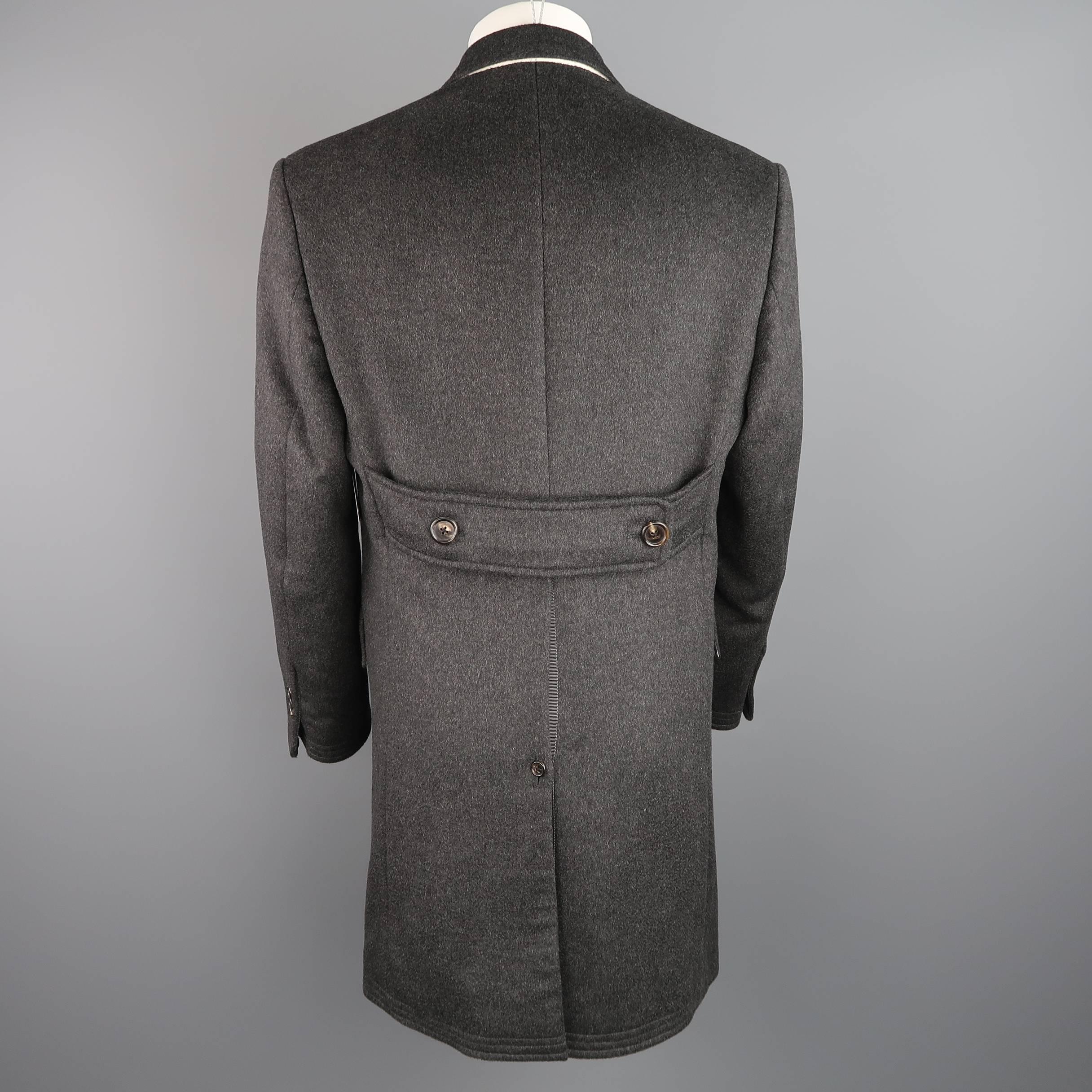 THOM BROWNE Coat - 40 Charcoal Cashmere Hidden Placket Notch Lapel Jacket 1