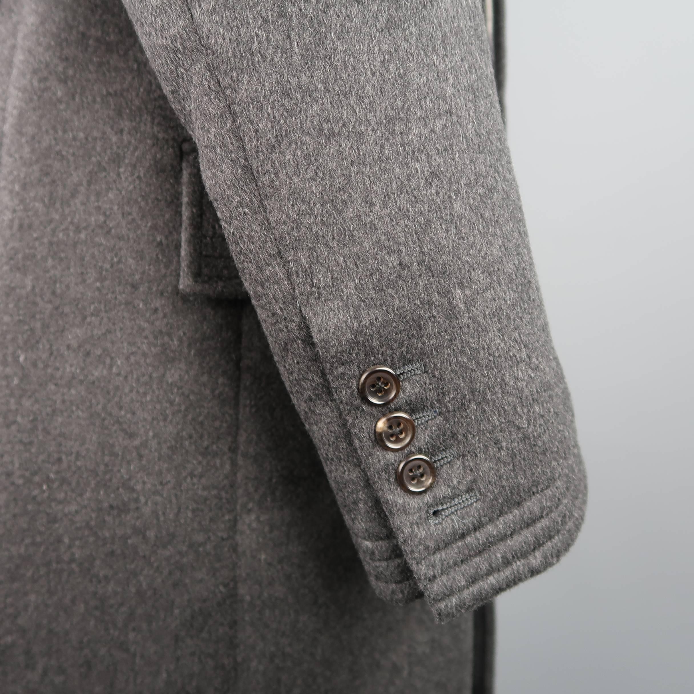 THOM BROWNE Coat - 40 Charcoal Cashmere Hidden Placket Notch Lapel Jacket In Excellent Condition In San Francisco, CA