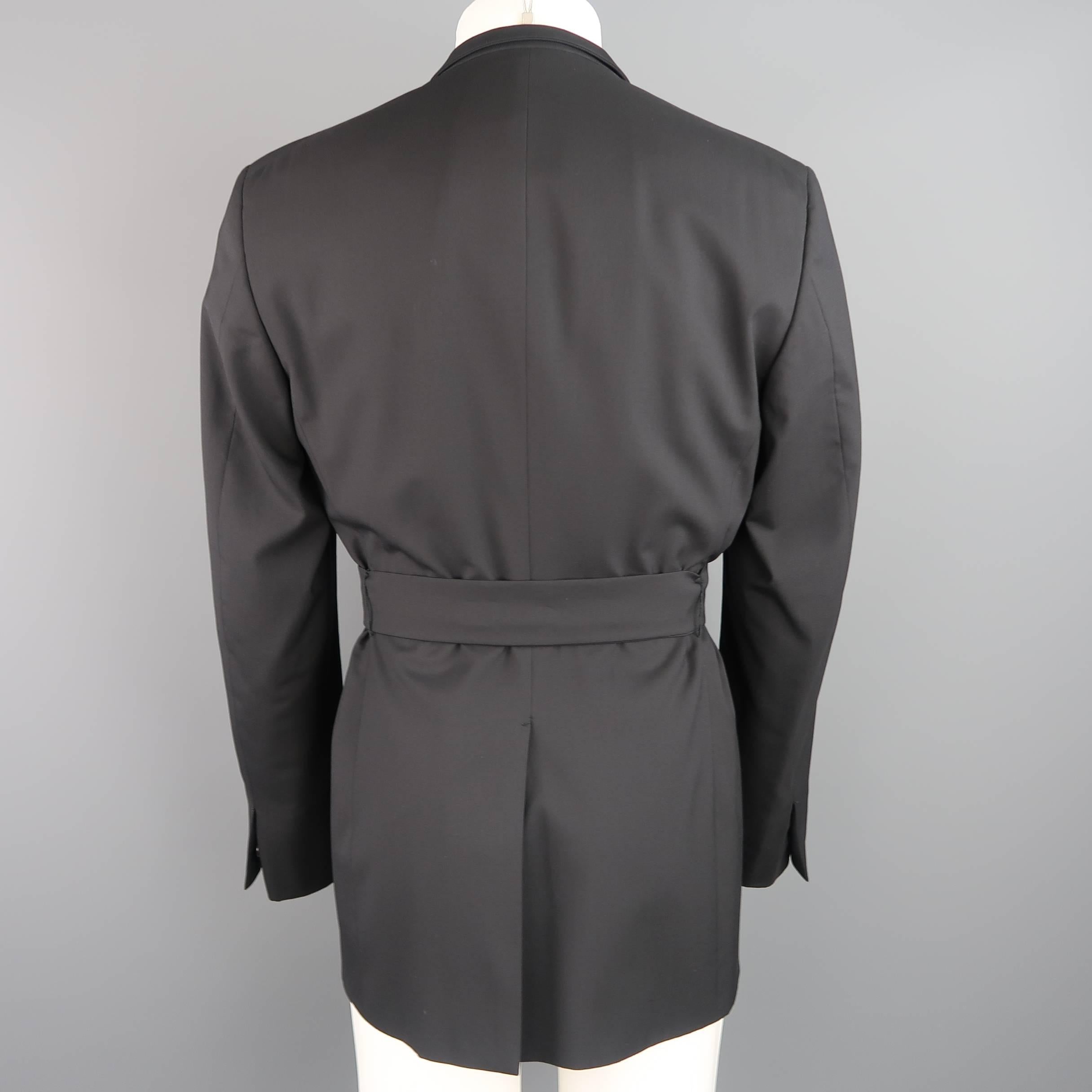 Men's JIL SANDER 38 Black Wool Double Breasted Belted Waist Jacket 4