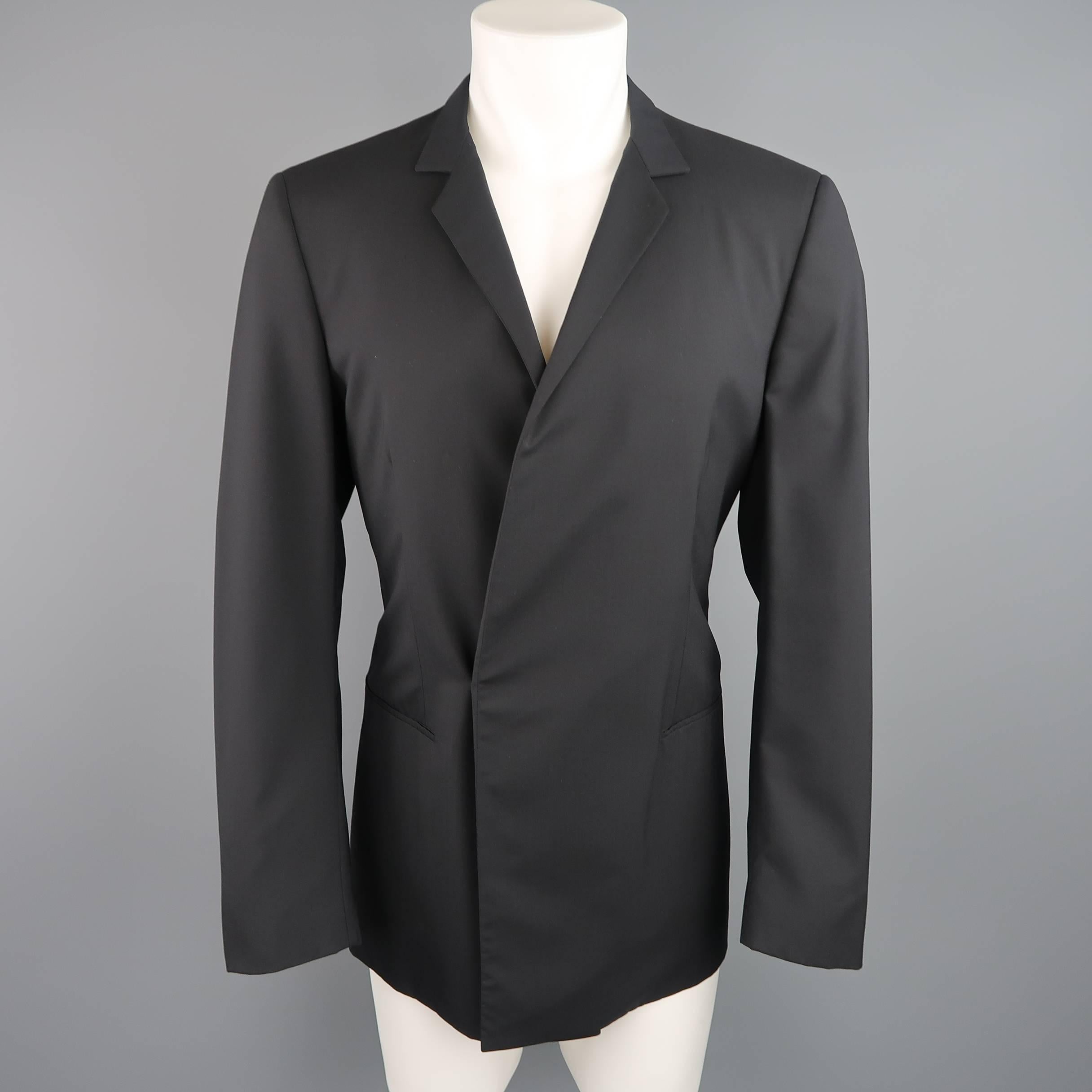 Men's JIL SANDER 38 Black Wool Double Breasted Belted Waist Jacket 2