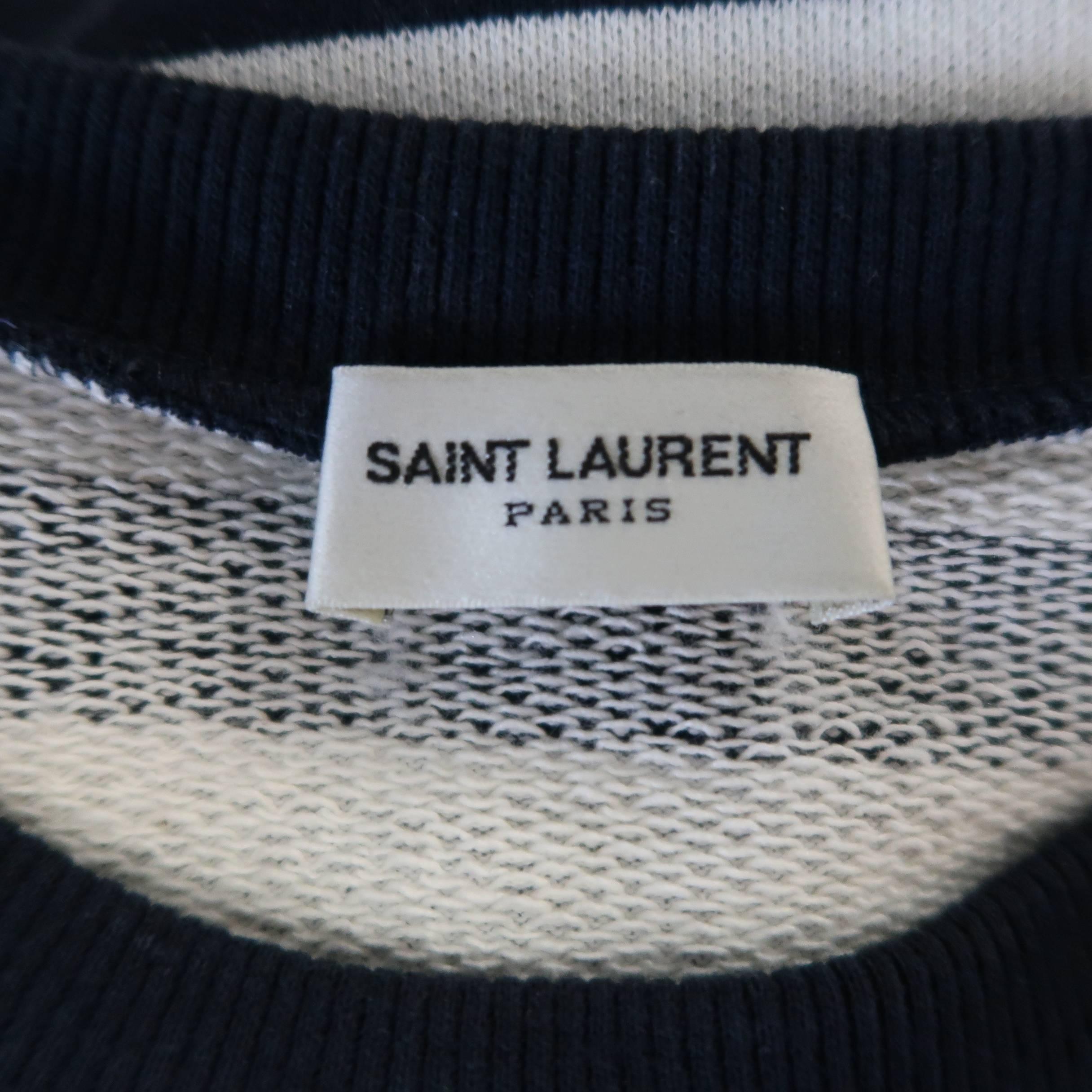 Women's or Men's SAINT LAURENT Size L Navy & Creme Stripe Cotton French Terrycloth Sweatshirt