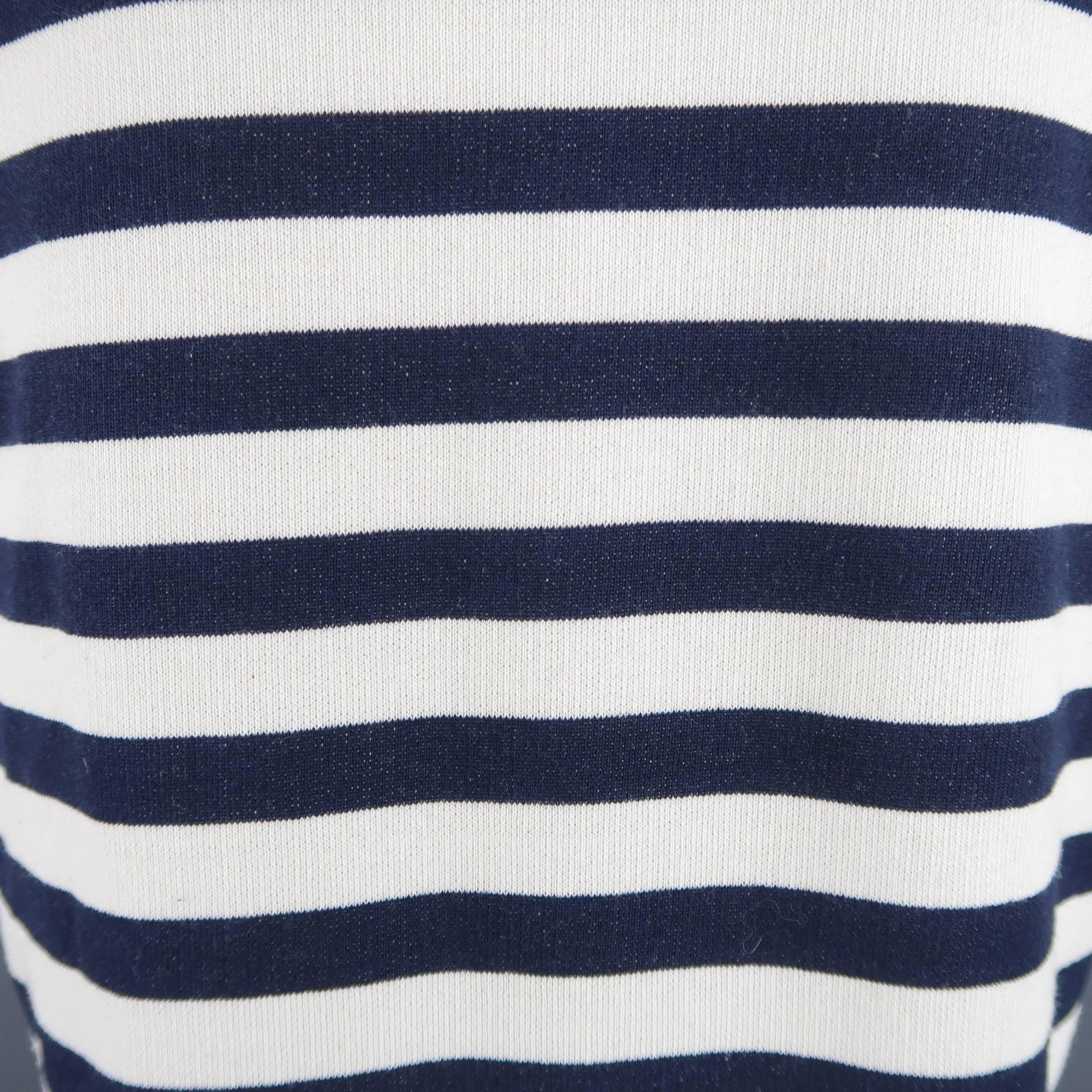 SAINT LAURENT Size L Navy & Creme Stripe Cotton French Terrycloth Sweatshirt In Good Condition In San Francisco, CA