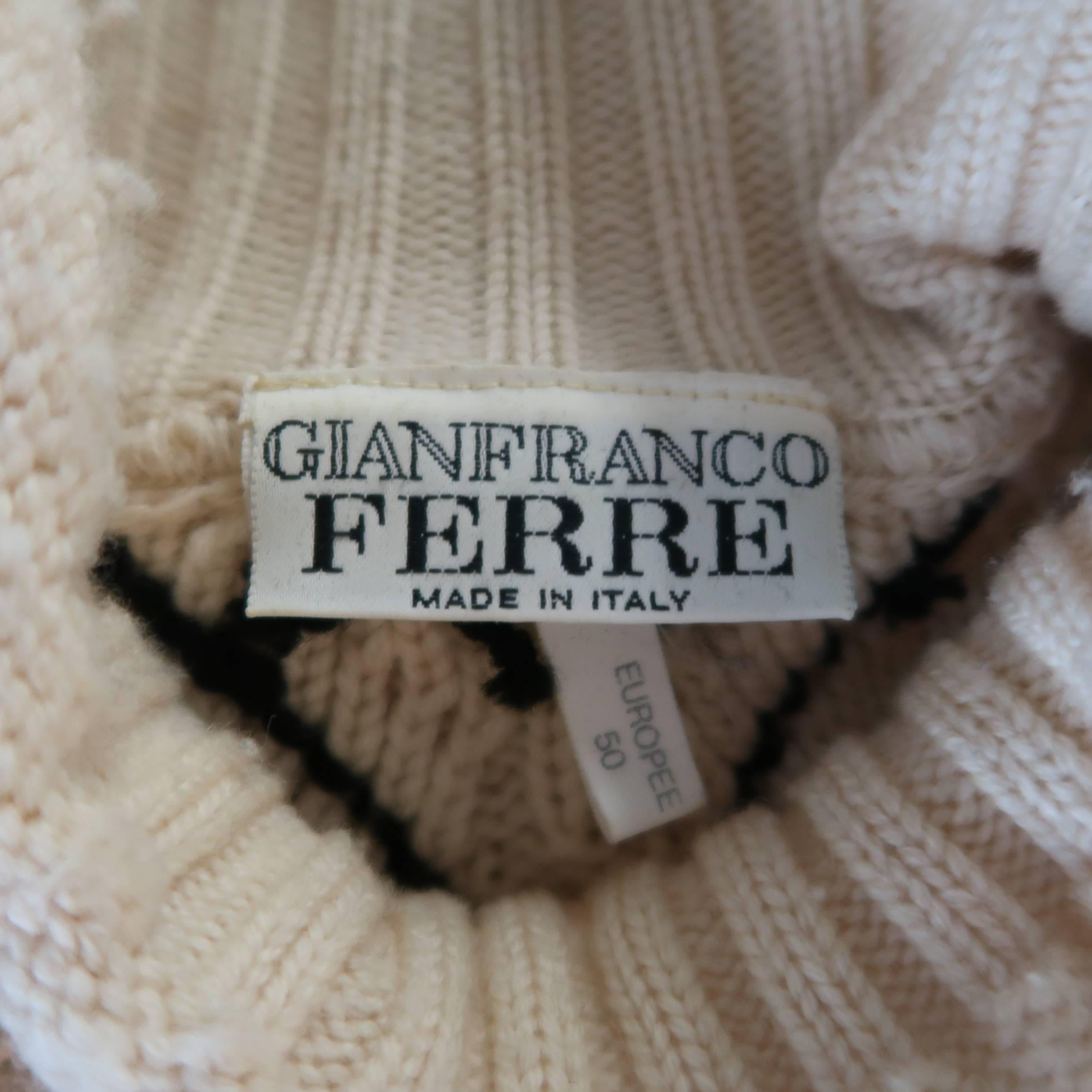 GIANFRANCO FERRE Size M Cream & Black Wool Diamond Panel Mock Neck Sweater 2