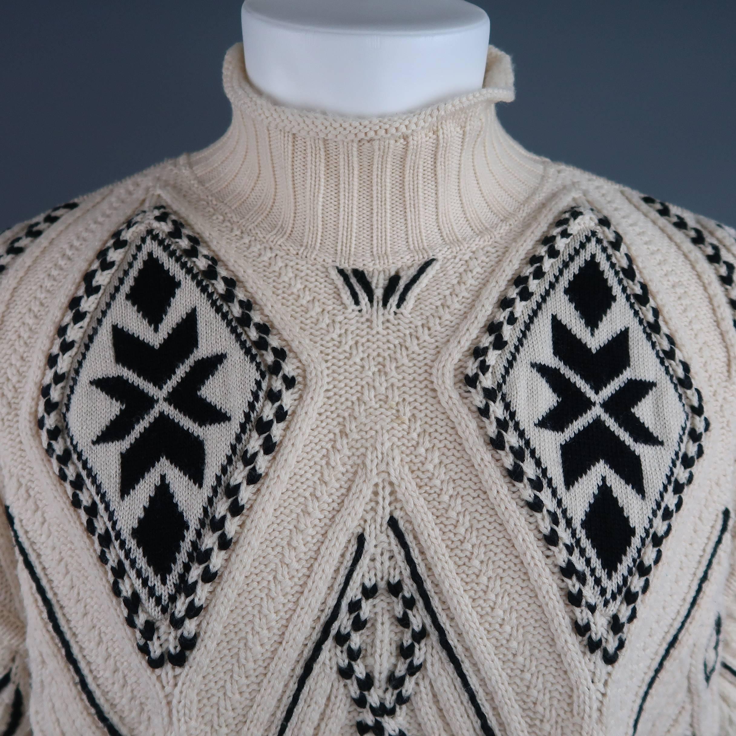 GIANFRANCO FERRE Size M Cream & Black Wool Diamond Panel Mock Neck Sweater In Good Condition In San Francisco, CA